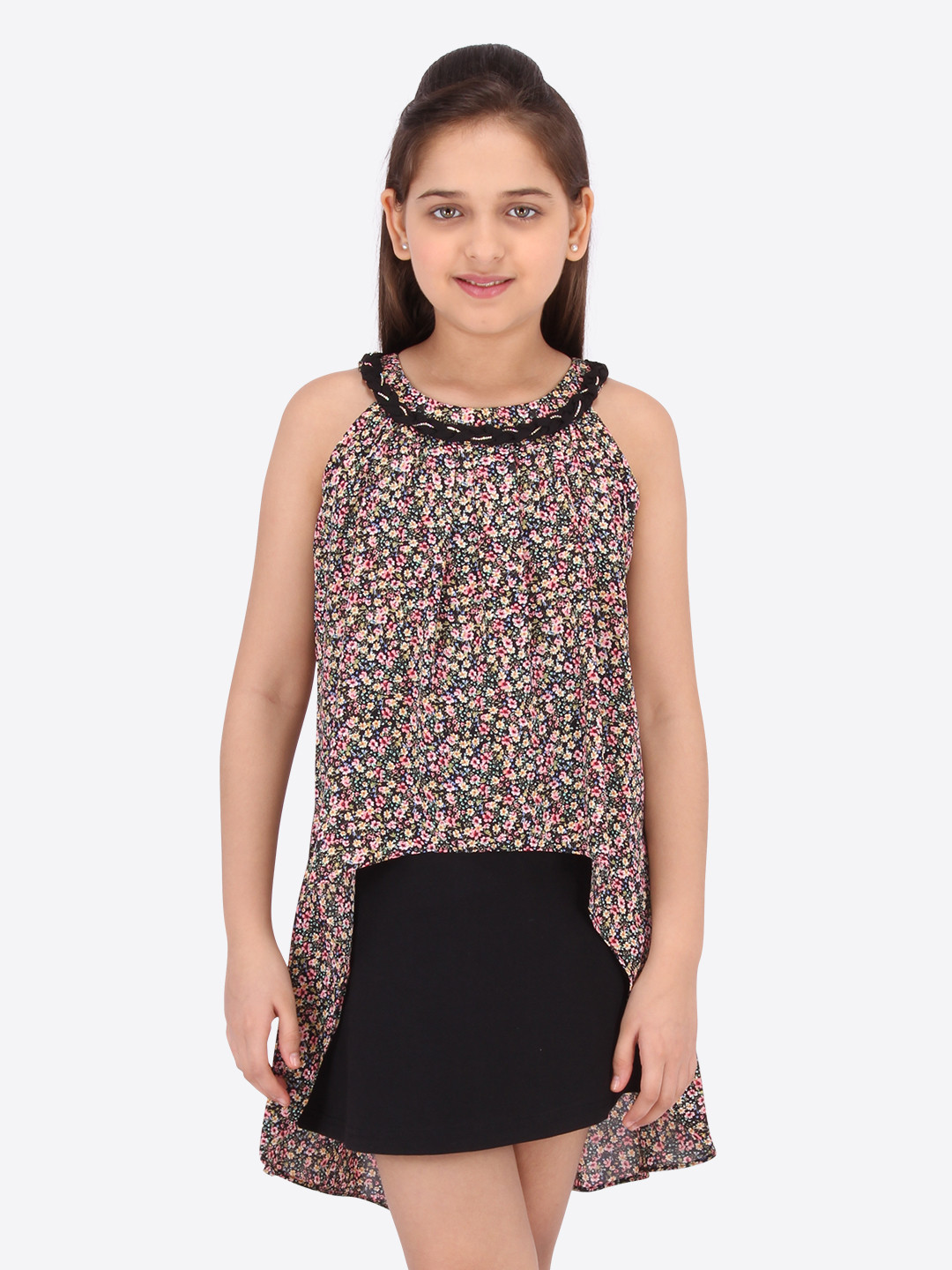 

CUTECUMBER Girls Black Printed A-Line Dress
