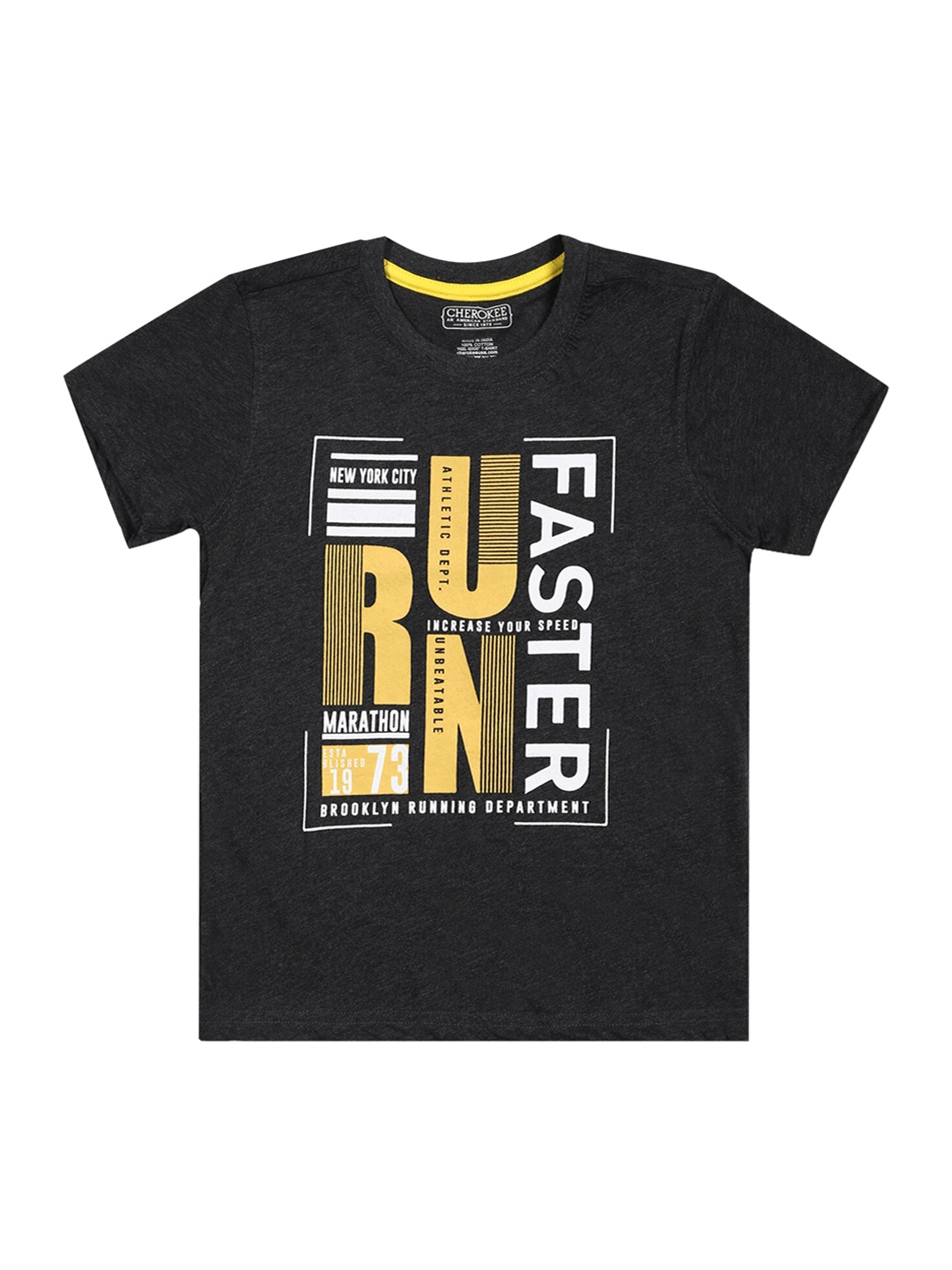 

Cherokee Boys Grey & Yellow Printed Round Neck T-shirt