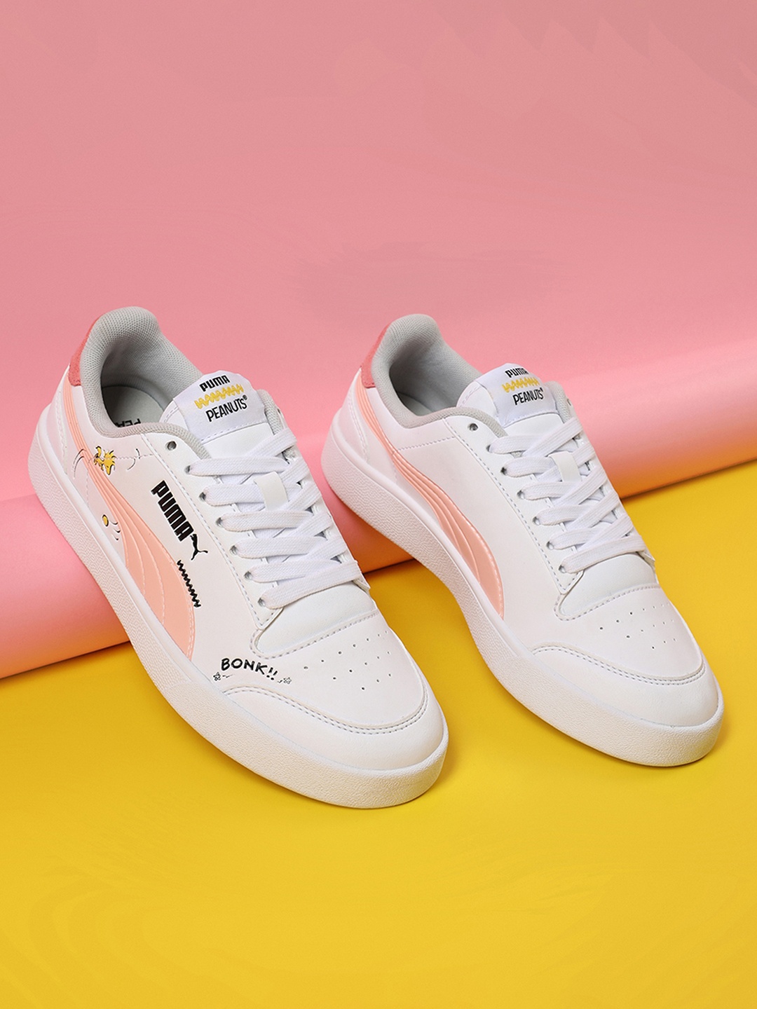 

Puma Unisex Kids White & Peach-Coloured Colourblocked Shuffle Jr Sneakers