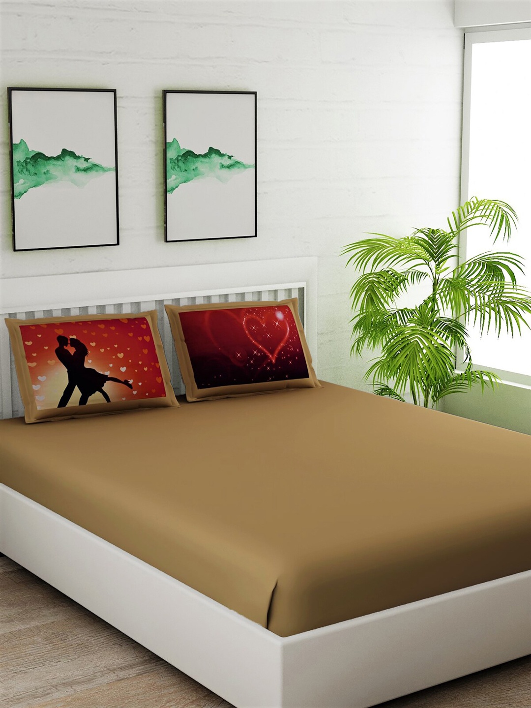 

Salona Bichona Khaki & Red Solid 180 TC Cotton 1 King Bedsheet with 2 Pillow Covers