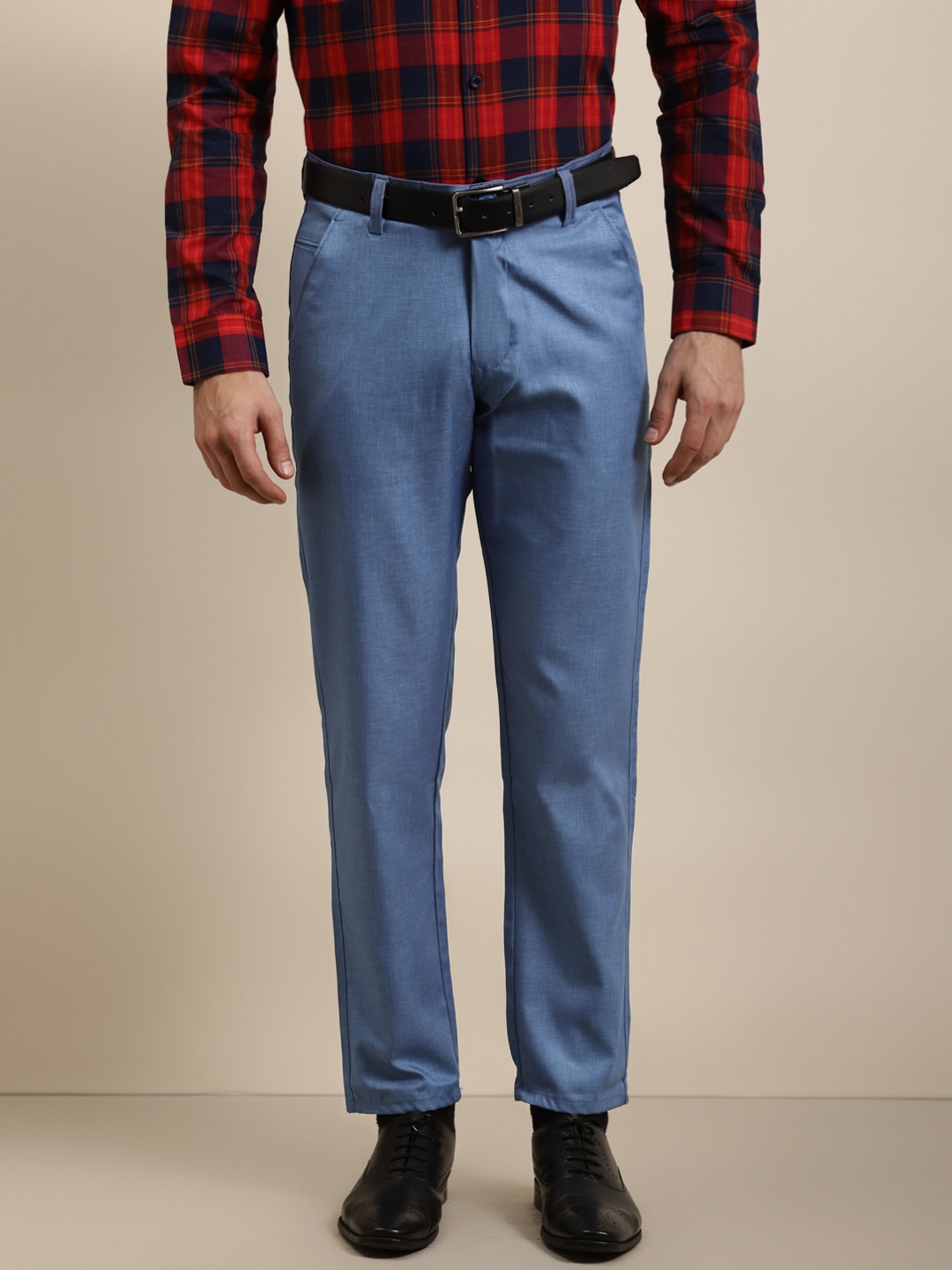 

SOJANYA Men Blue Smart Regular Fit Solid Formal Trousers