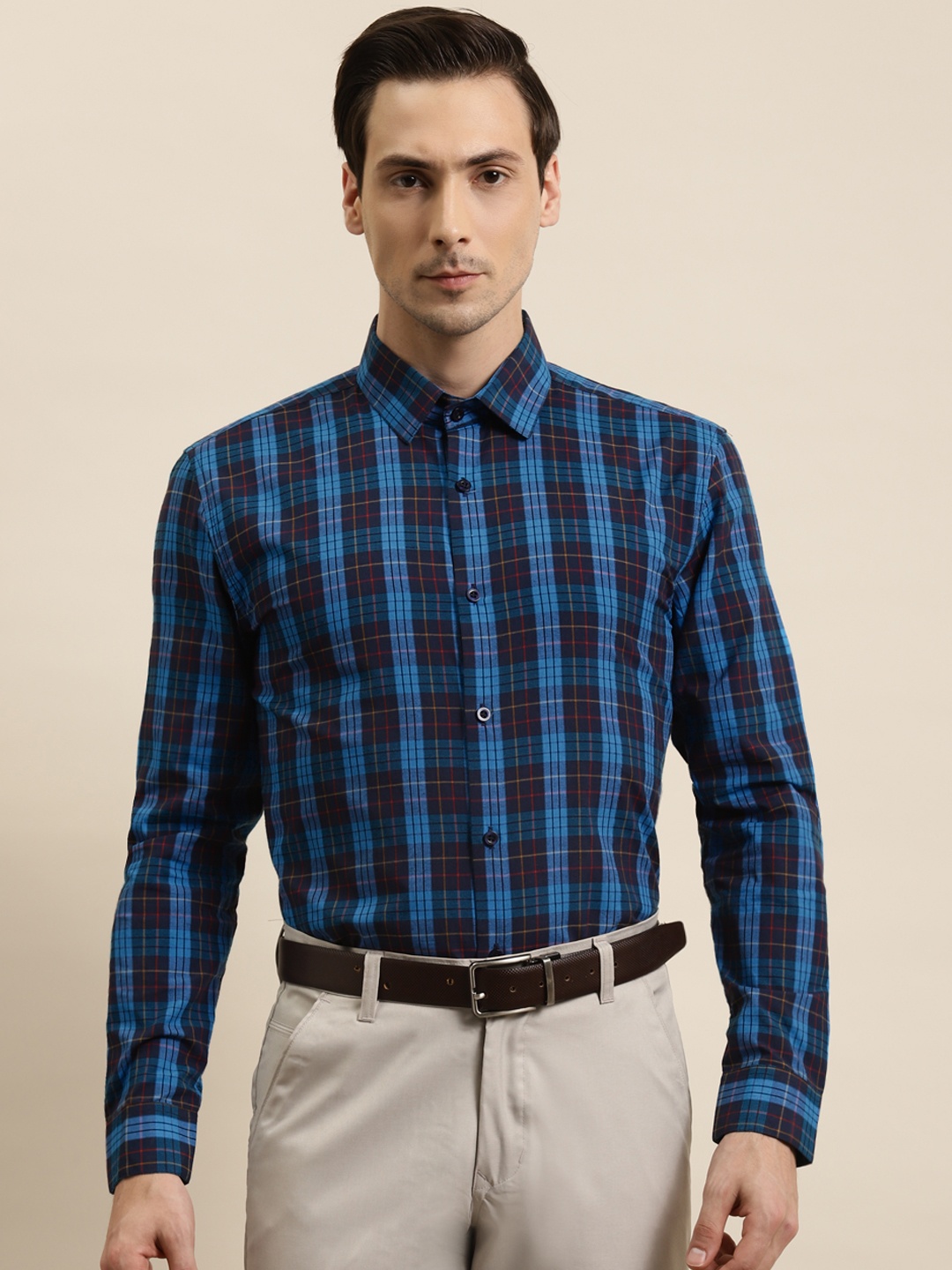 

SOJANYA Men Blue & Red Tartan Checked Regular Fit Cotton Formal Shirt