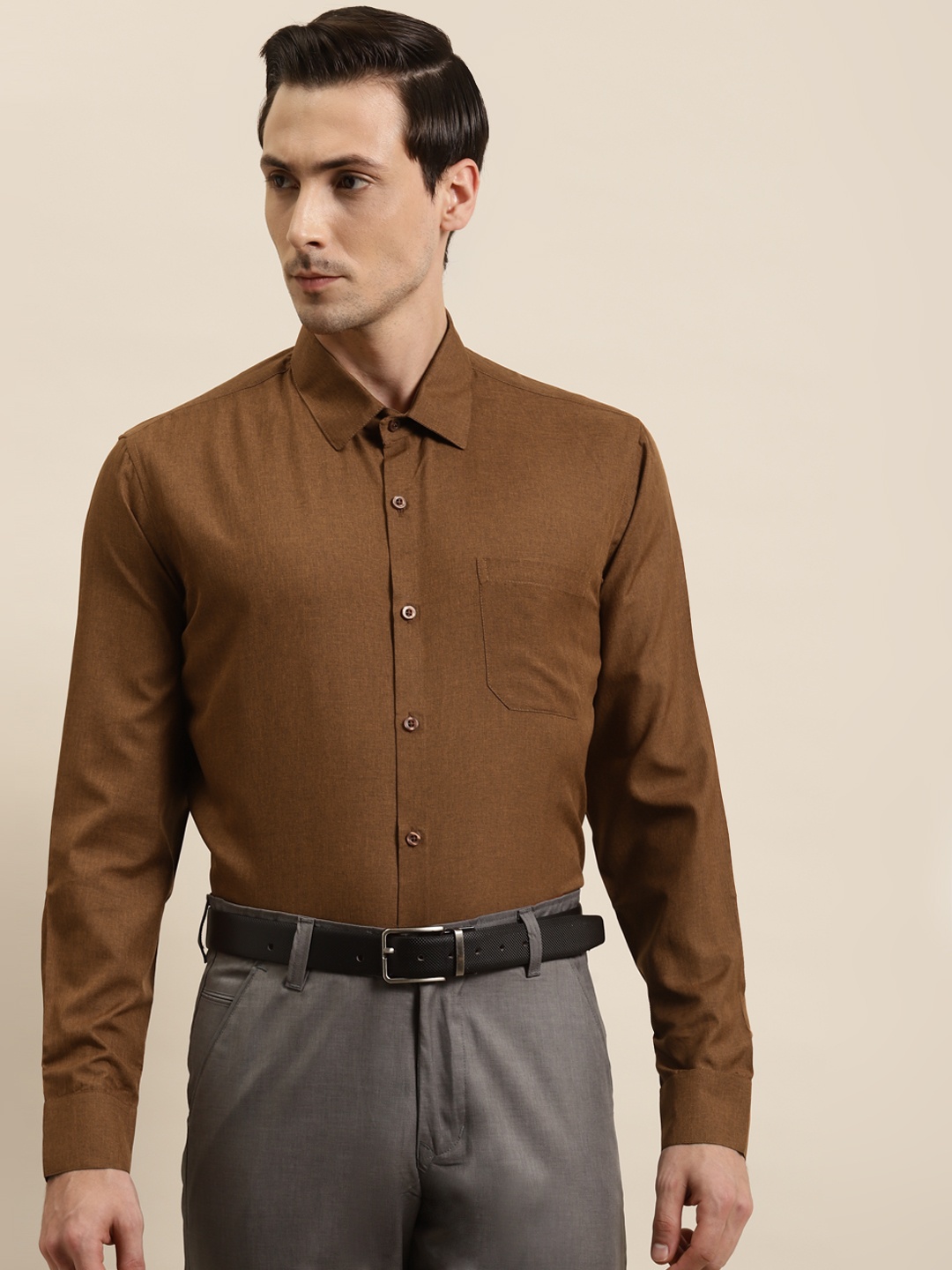 

SOJANYA Men Brown Solid Classic Regular Fit Cotton Formal Shirt