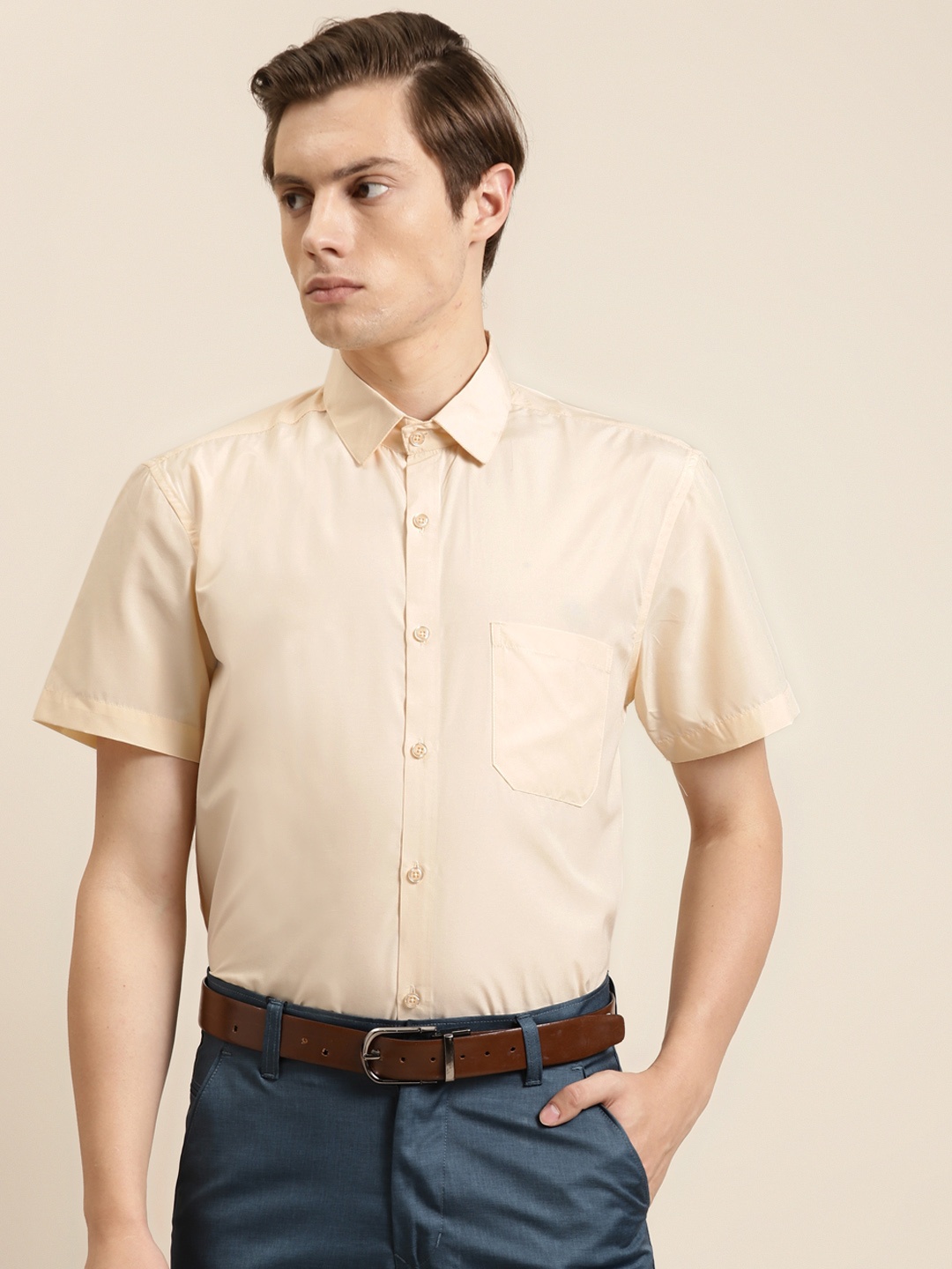 

SOJANYA Men Cream-Coloured Solid Classic Regular Fit Cotton Formal Shirt