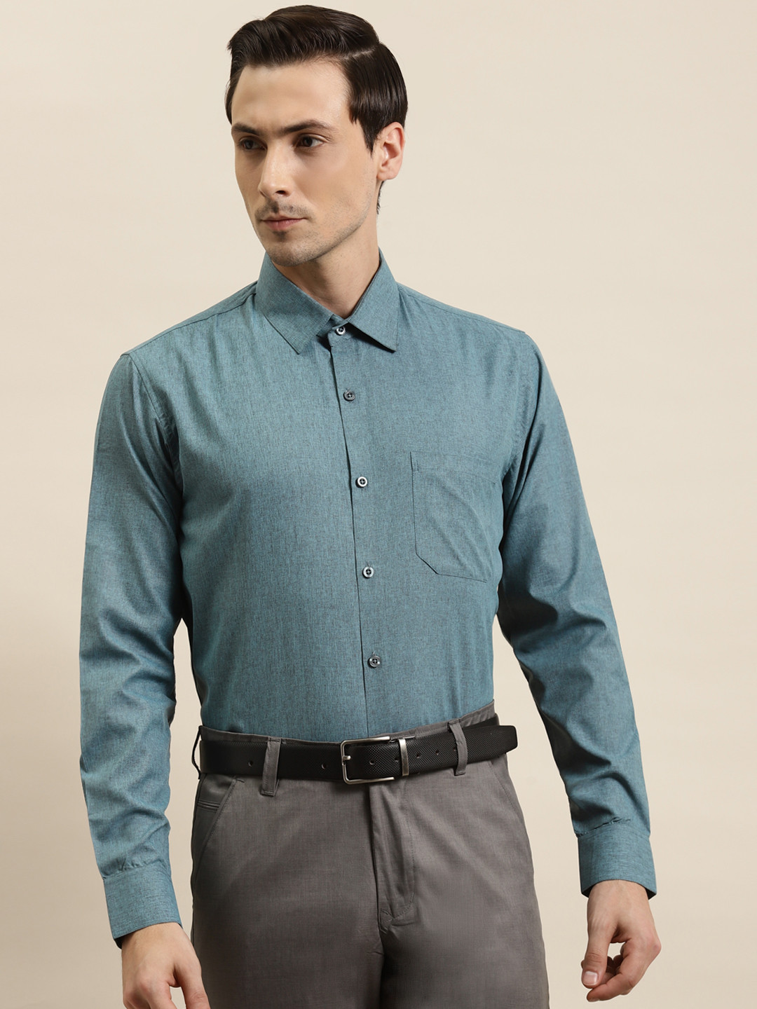 

SOJANYA Men Teal Blue Solid Classic Regular Fit Cotton Formal Shirt