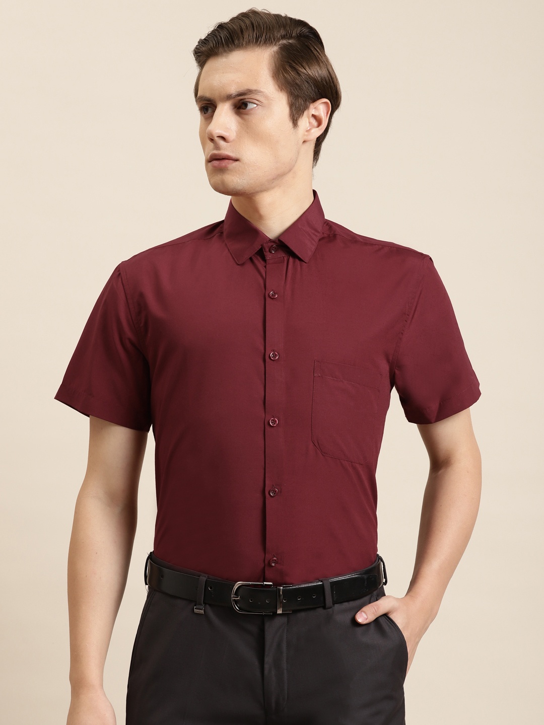 

SOJANYA Men Maroon Solid Classic Regular Fit Cotton Formal Shirt