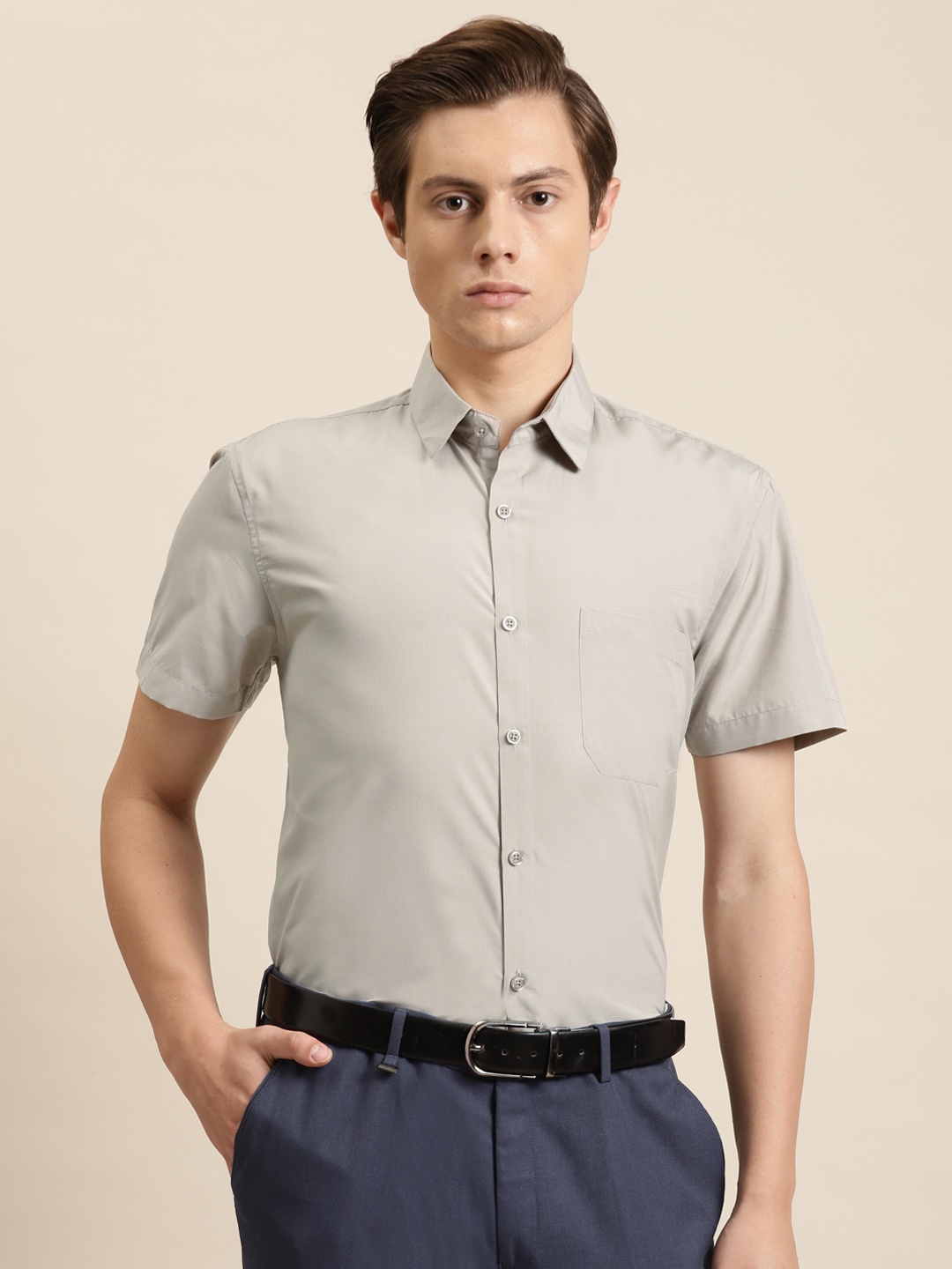 

SOJANYA Men Grey Solid Classic Regular Fit Cotton Formal Shirt