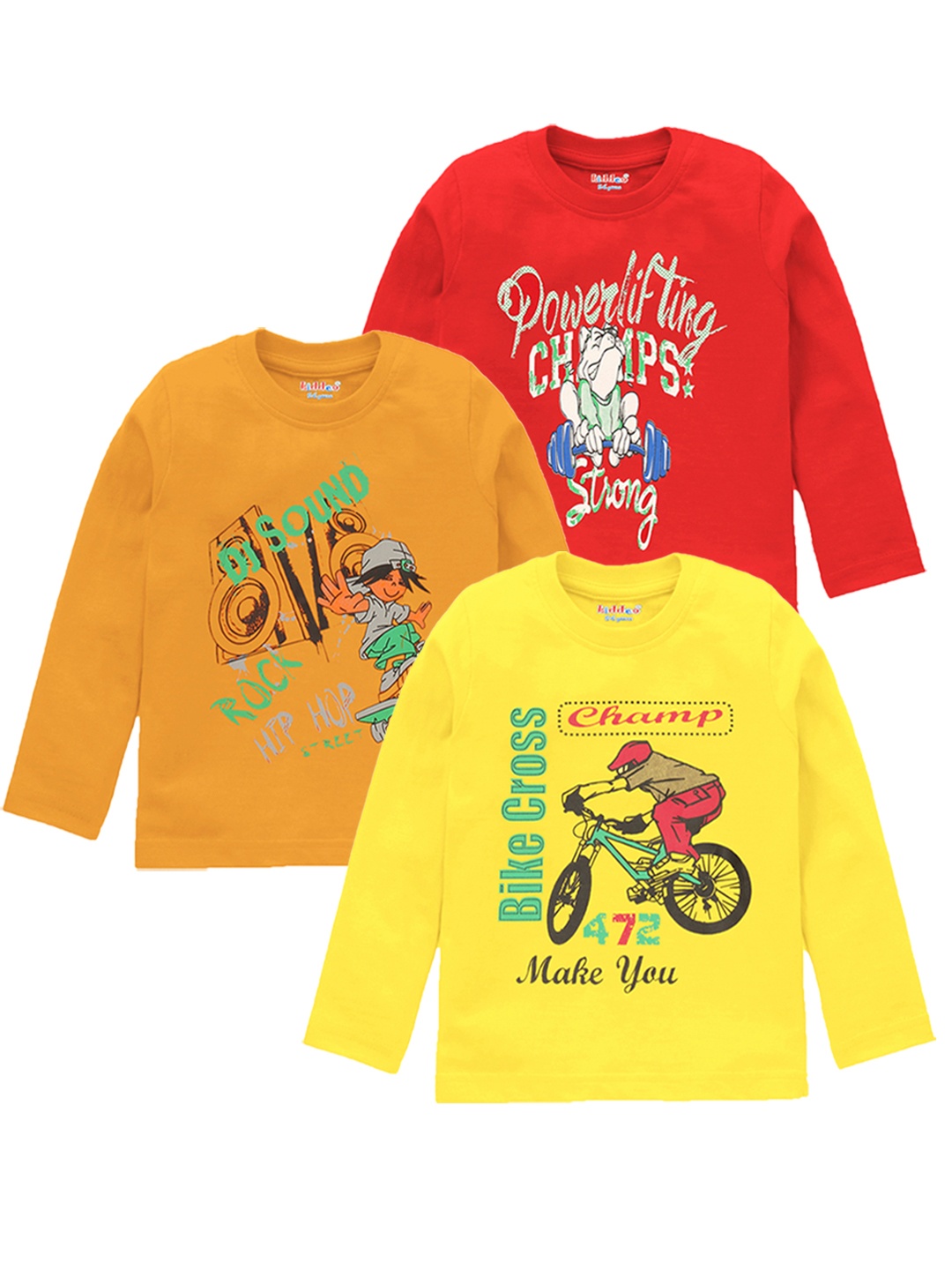 

Kiddeo Boys Pack Of 3 Printed Round Neck Pure Cotton T-shirts, Red