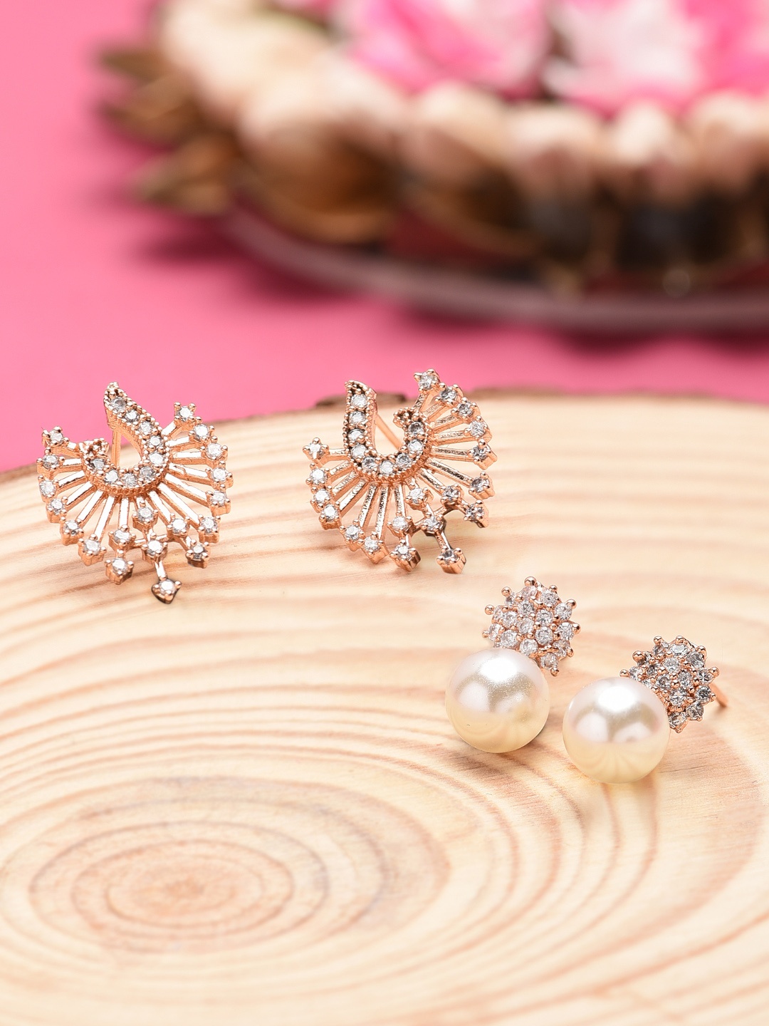 

Zaveri Pearls Set of 2 Gold-Plated Handcrafted Contemporary Studs