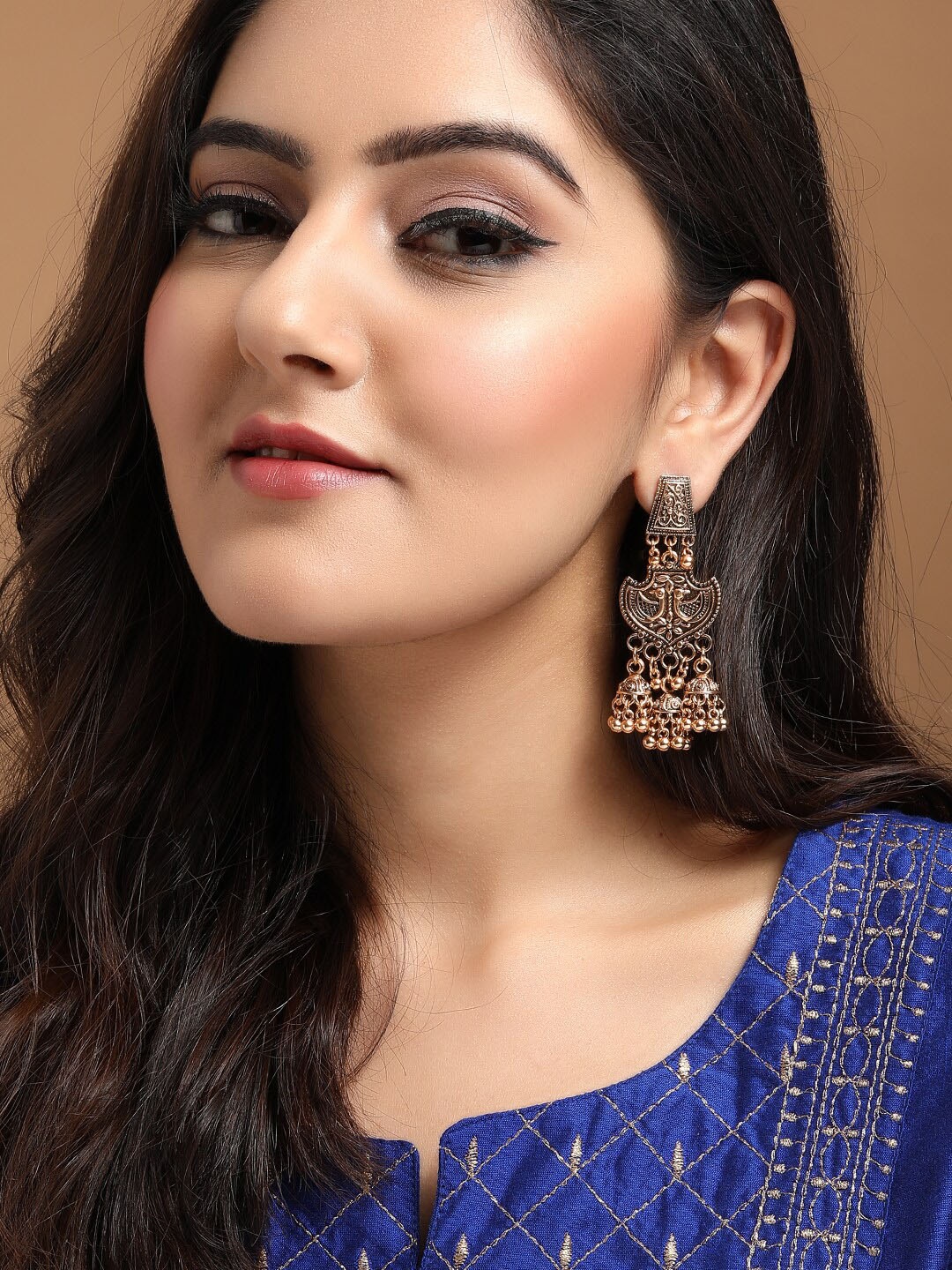 

Rubans Gold-Plated Oxidised Handcrafted Contemporary Jhumkas