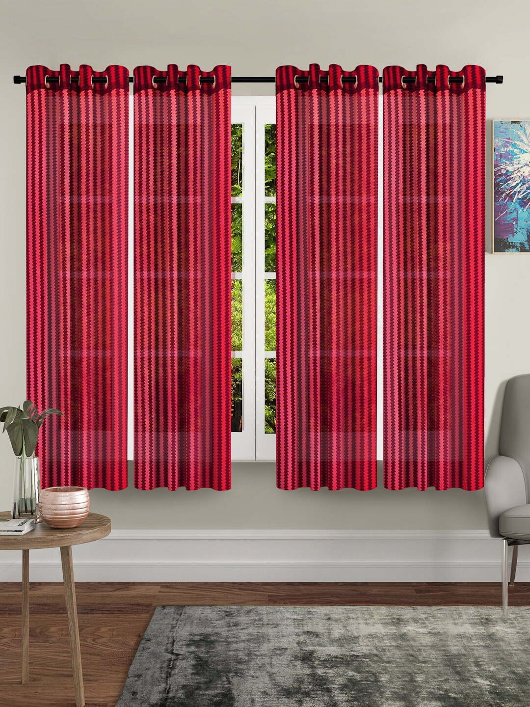 

Cortina Maroon Set of 4 Sheer Curtains