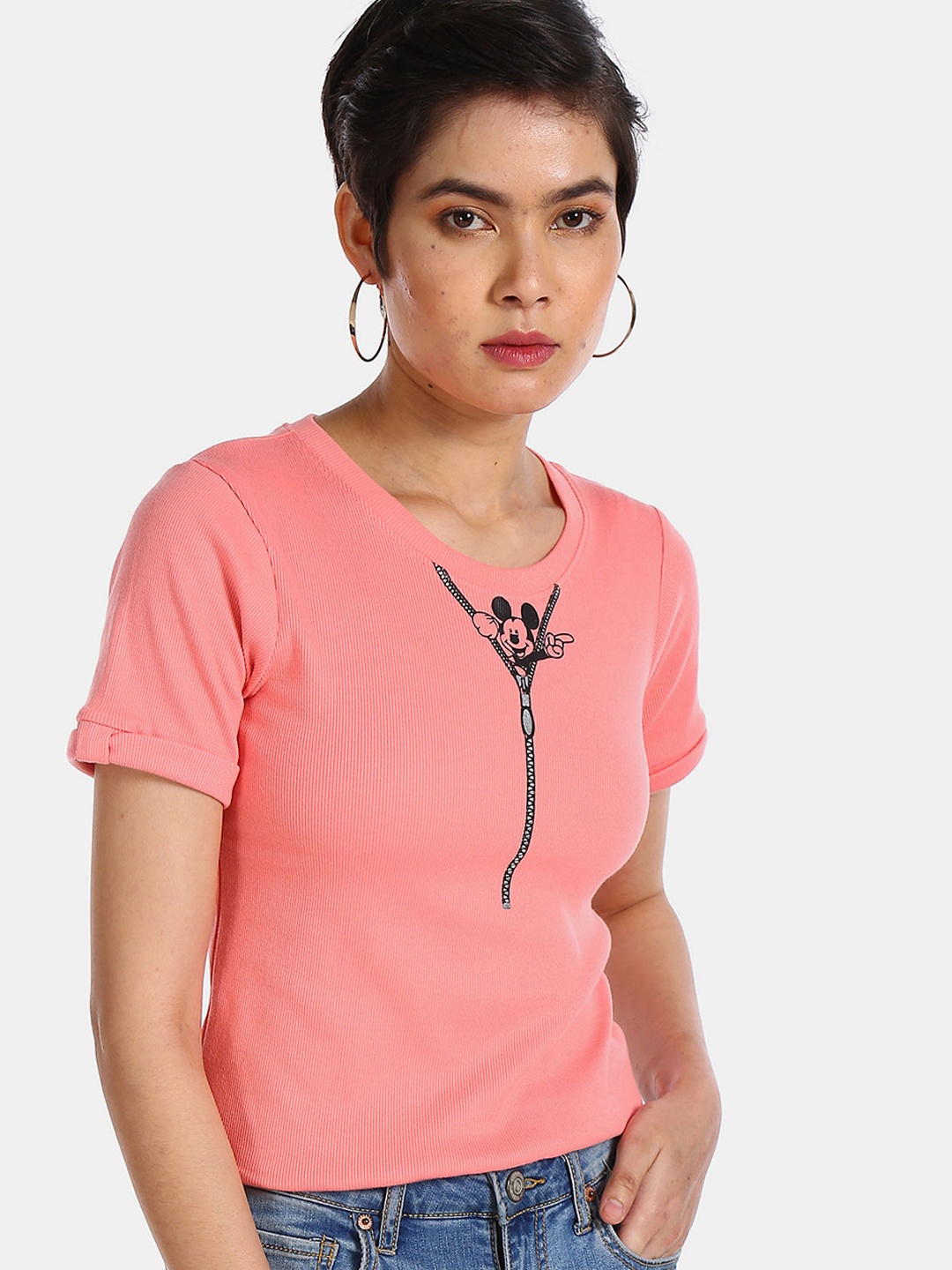 

Sugr coral & black printed regular top