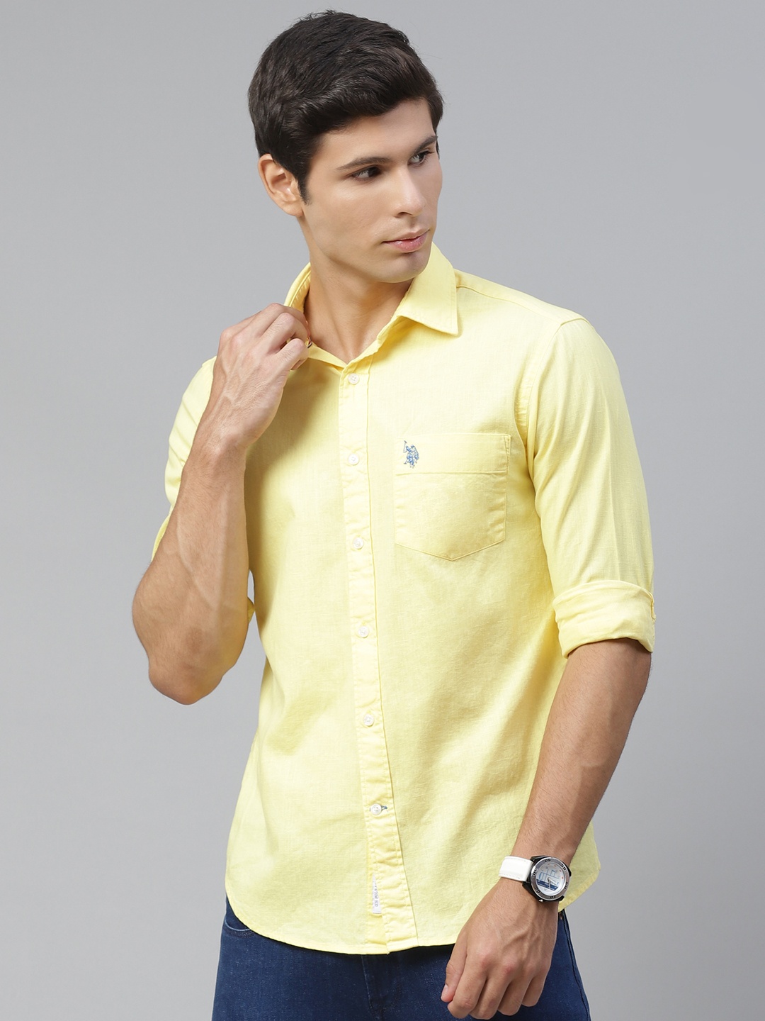 

U S Polo Assn Men Yellow Tailored Fit Casual Shirt