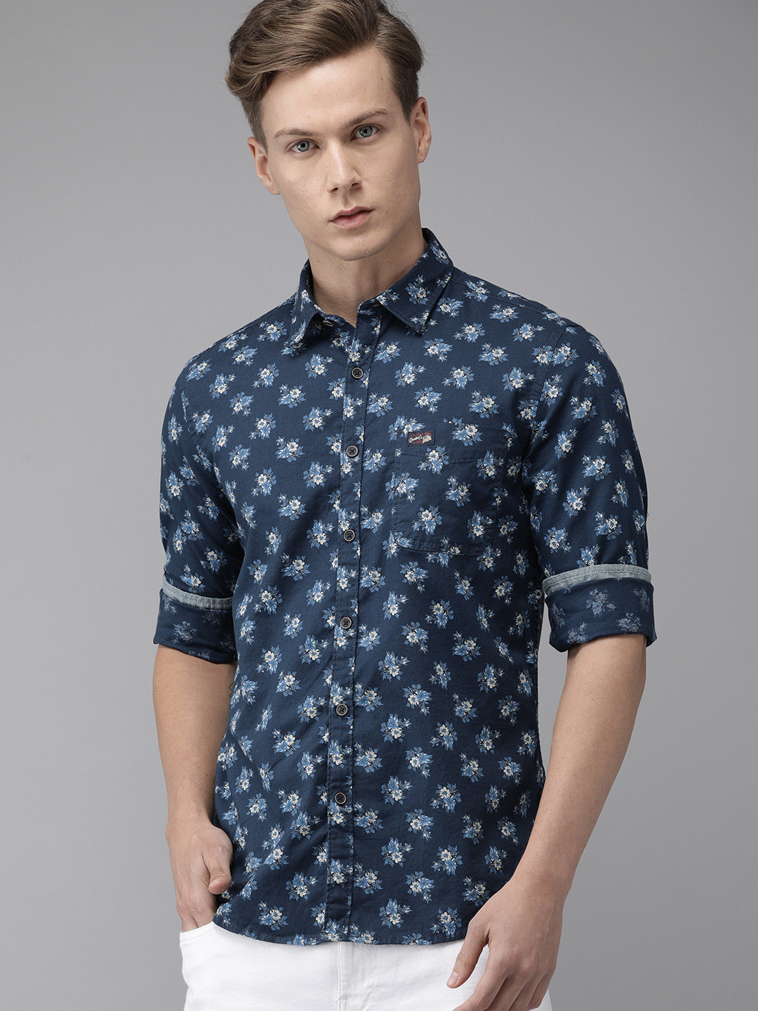

U.S. Polo Assn. Denim Co. Men Navy Blue & White Regular Fit Printed Casual Shirt