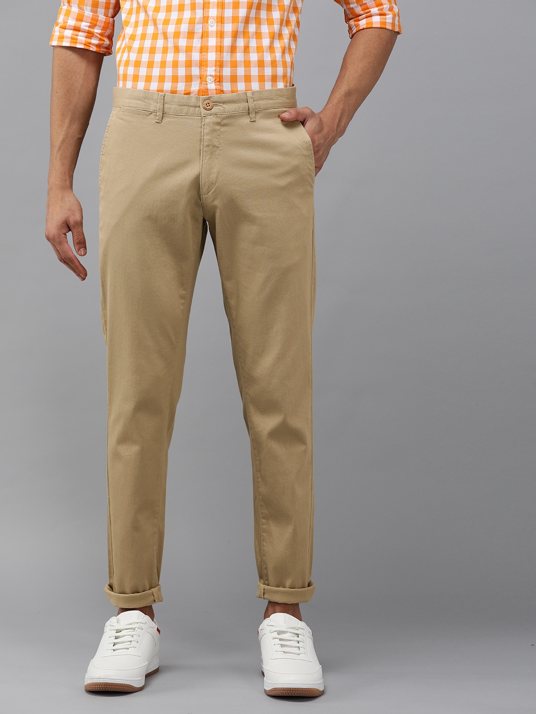 

U.S. Polo Assn. Men Khaki Slim Fit Self Design Cross Pocket TRS Dobby Regular Trousers