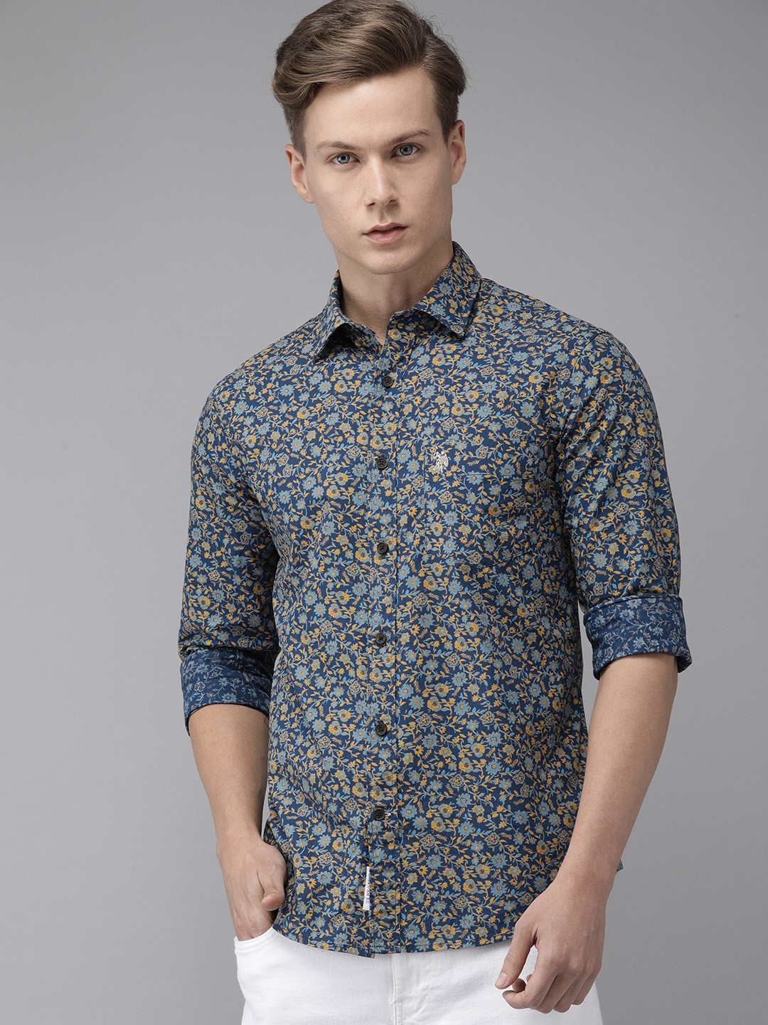

U.S. Polo Assn. Men Blue Regular Fit Floral Printed Casual Shirt