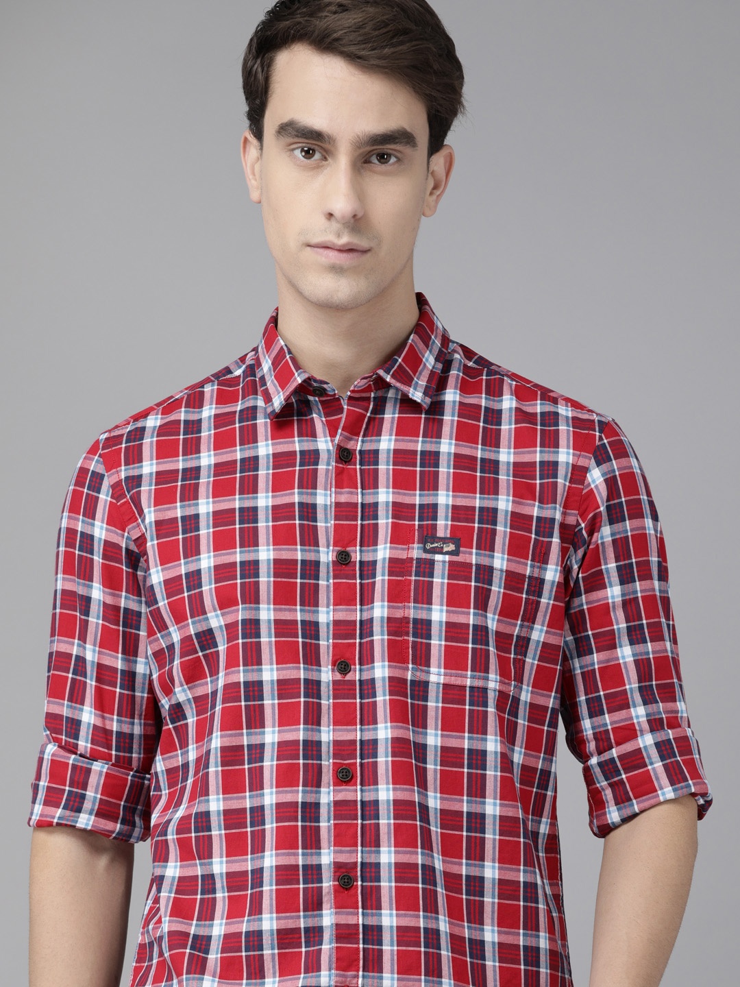 

U.S. Polo Assn. Denim Co. Men Red & Navy Blue Regular Fit Checked Casual Shirt
