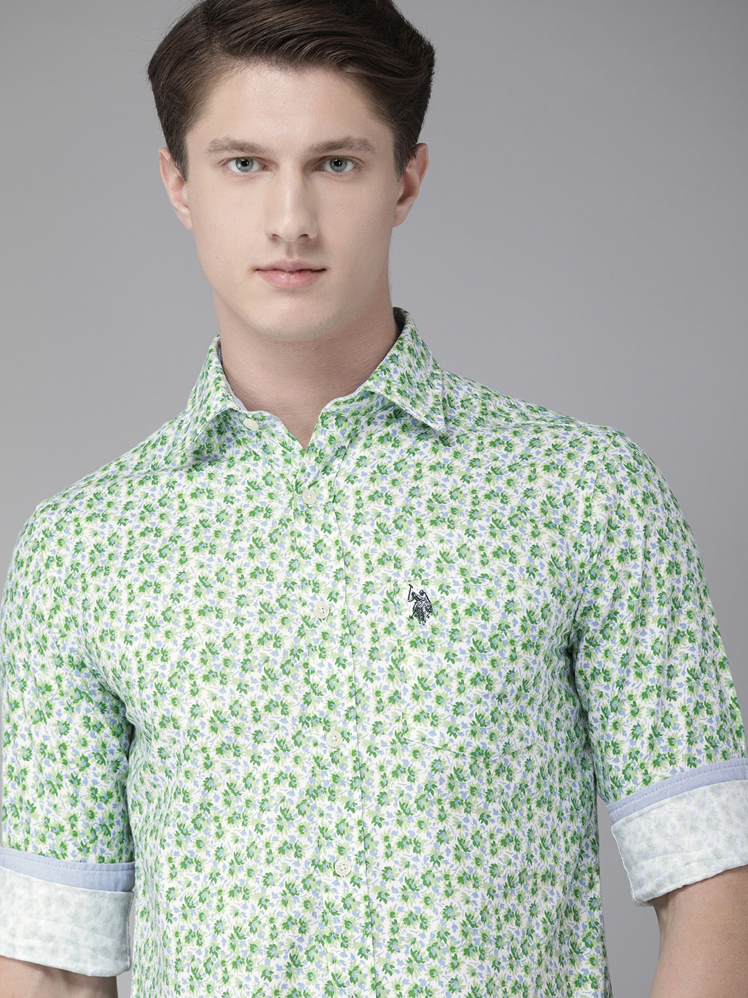 

U.S. Polo Assn. Men Green & Blue Tailored Fit Printed Casual Shirt