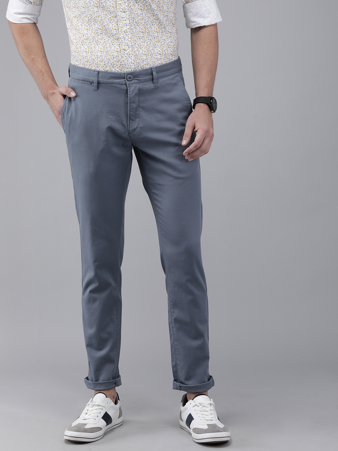 

U.S. Polo Assn. Men Grey Solid Austin Trim Fit Regular Trousers