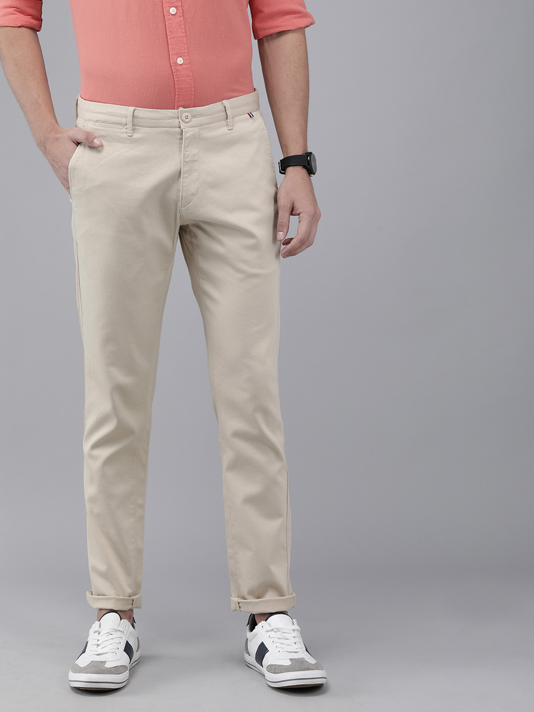 

U.S. Polo Assn. Men Beige Solid Austin Trim Fit Regular Trousers