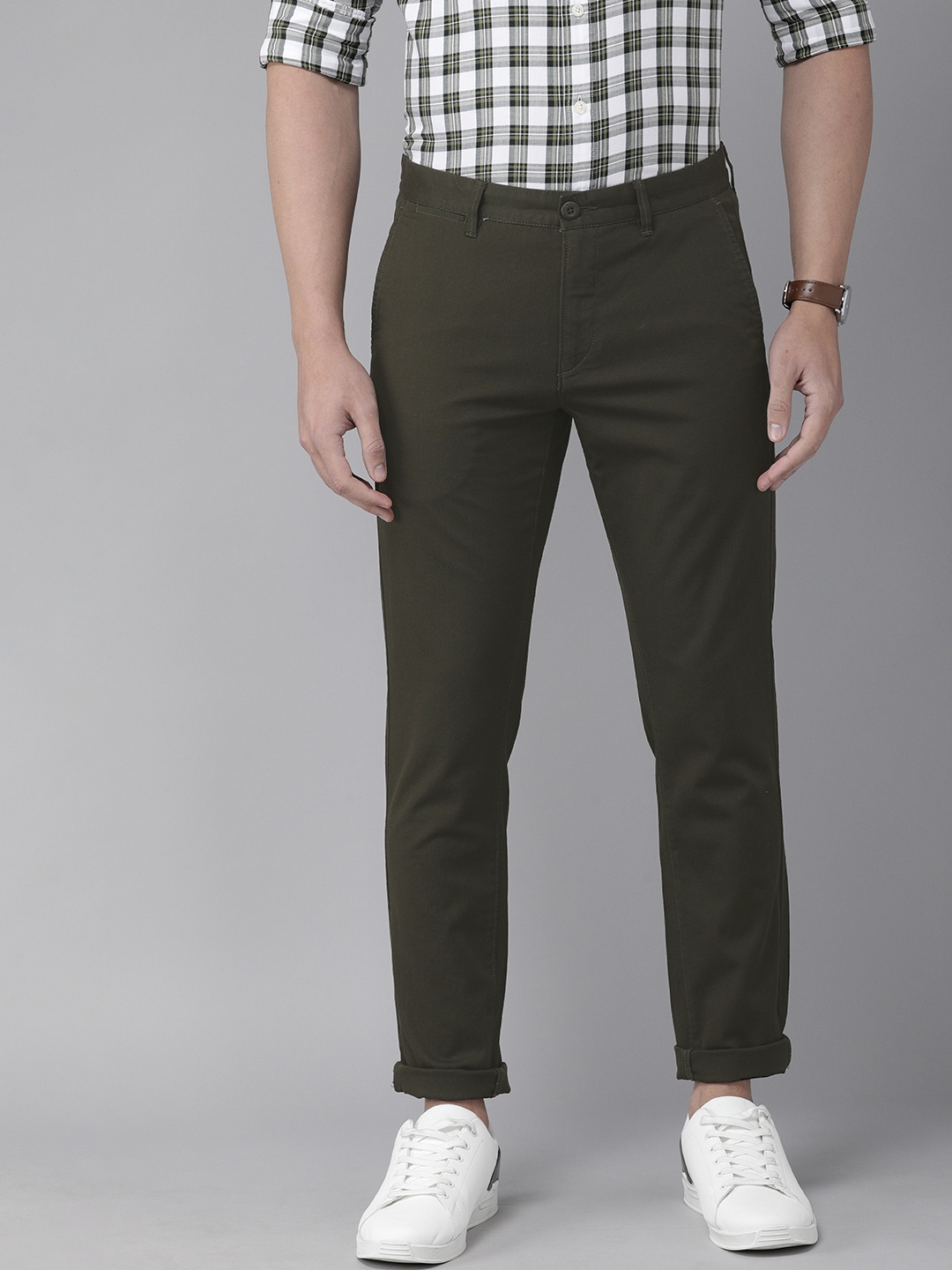 

U.S. Polo Assn. Men Olive Green Austin Trim Fit Solid Trousers