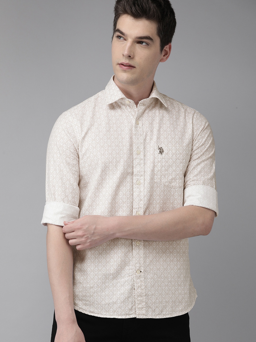 

U.S. Polo Assn. Men Beige Regular Fit Printed Casual Shirt