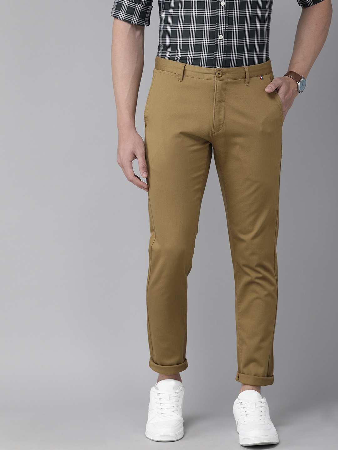 

U.S. Polo Assn. Men Khaki Austin Trim Fit Solid Regular Trousers