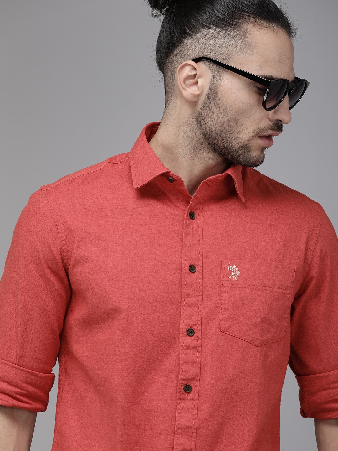 

U S Polo Assn Men Red Tailored Fit Casual Shirt