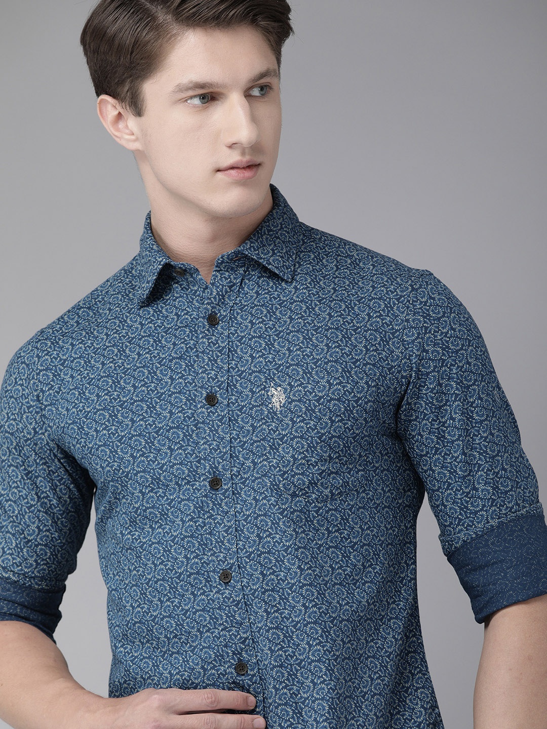 

U.S. Polo Assn. Men Navy Blue Tailored Fit Printed Shirt