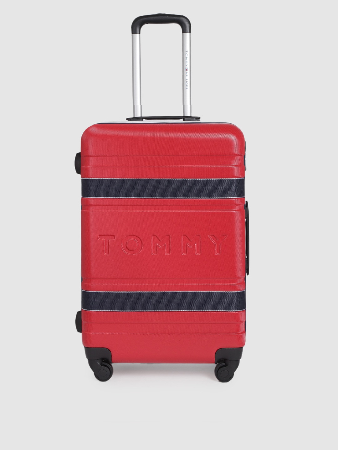 

Tommy Hilfiger Colourblocked Hard 4 Wheels Medium Trolley Bag, Red