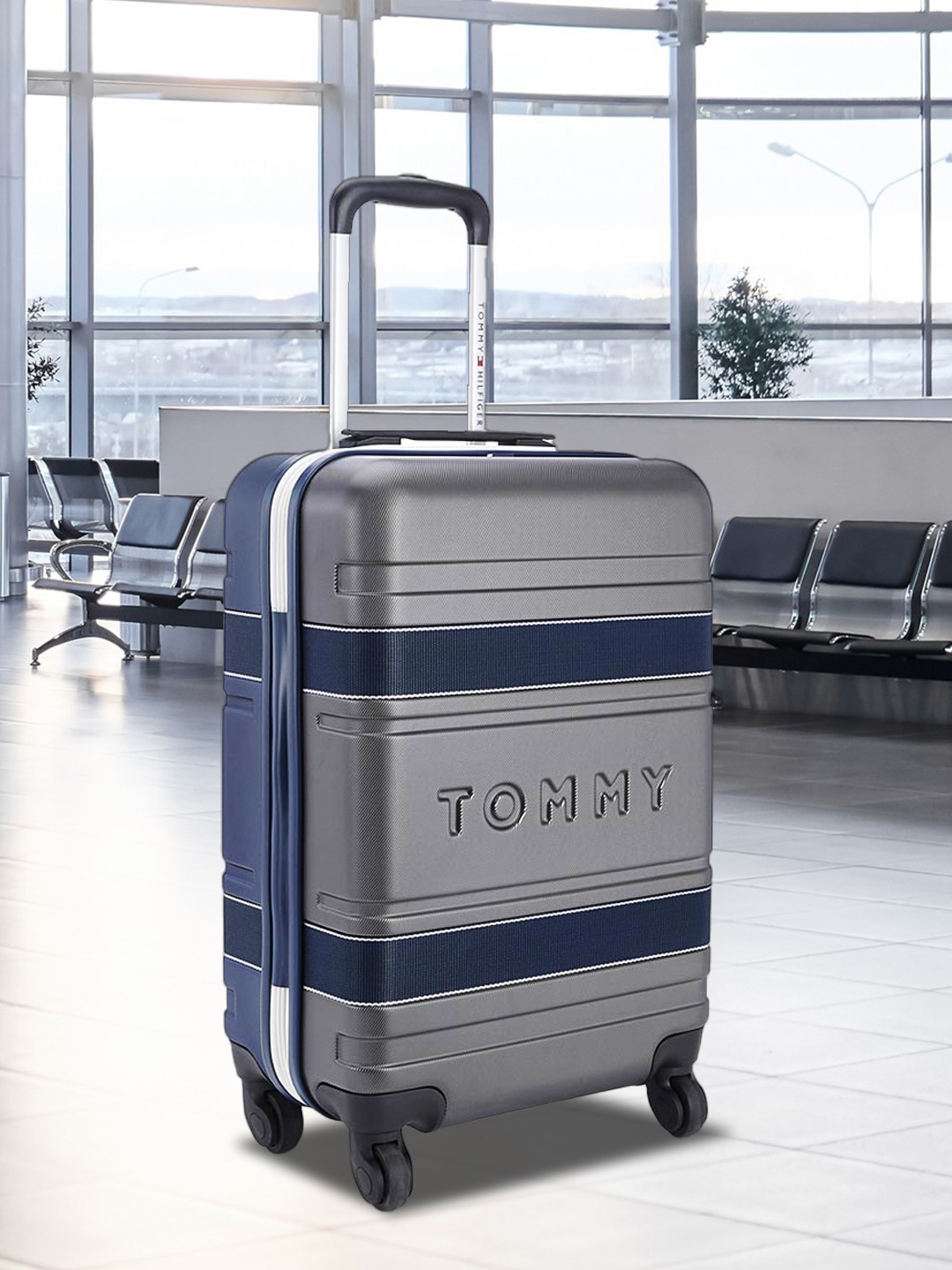 

Tommy Hilfiger Brand Logo Textured Cabin Trolley Bag - 45Litres, Grey