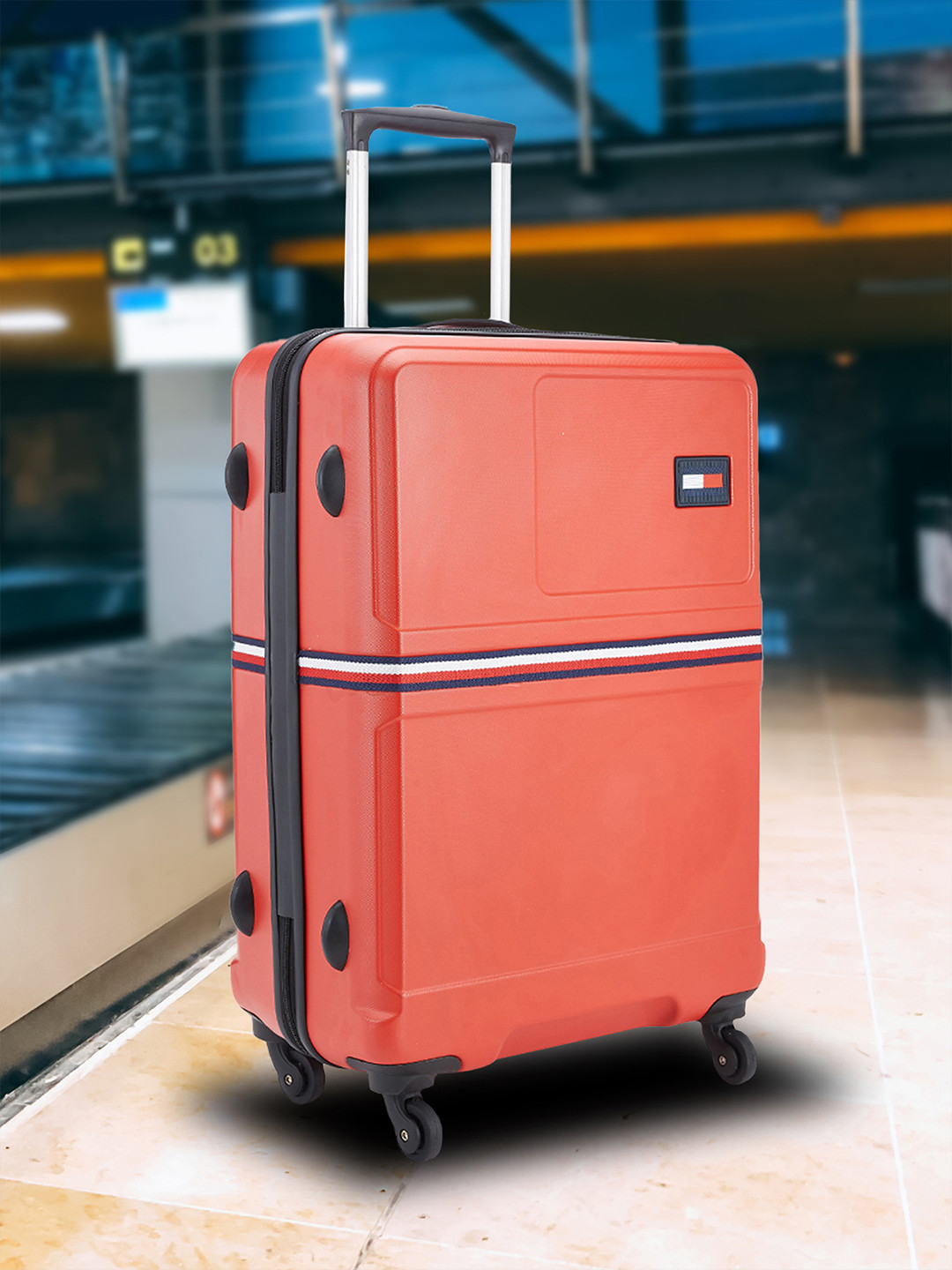 

Tommy Hilfiger Solid Soft 4 Wheels 360-Degree Rotation Large Trolley Bag, Red