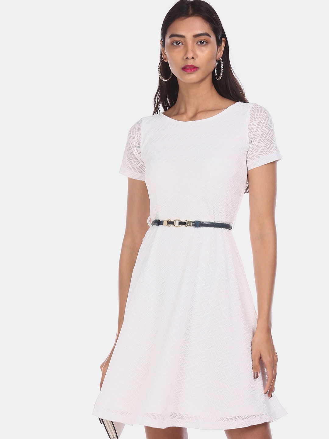 

Sugr Women White Self Design Fit and Flare Dress