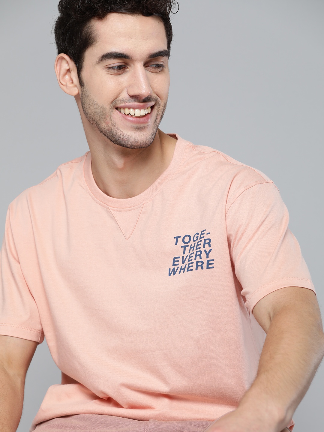 

MH Easy Men Peach-Coloured Cotton Solid Round Neck Pure Cotton T-shirt