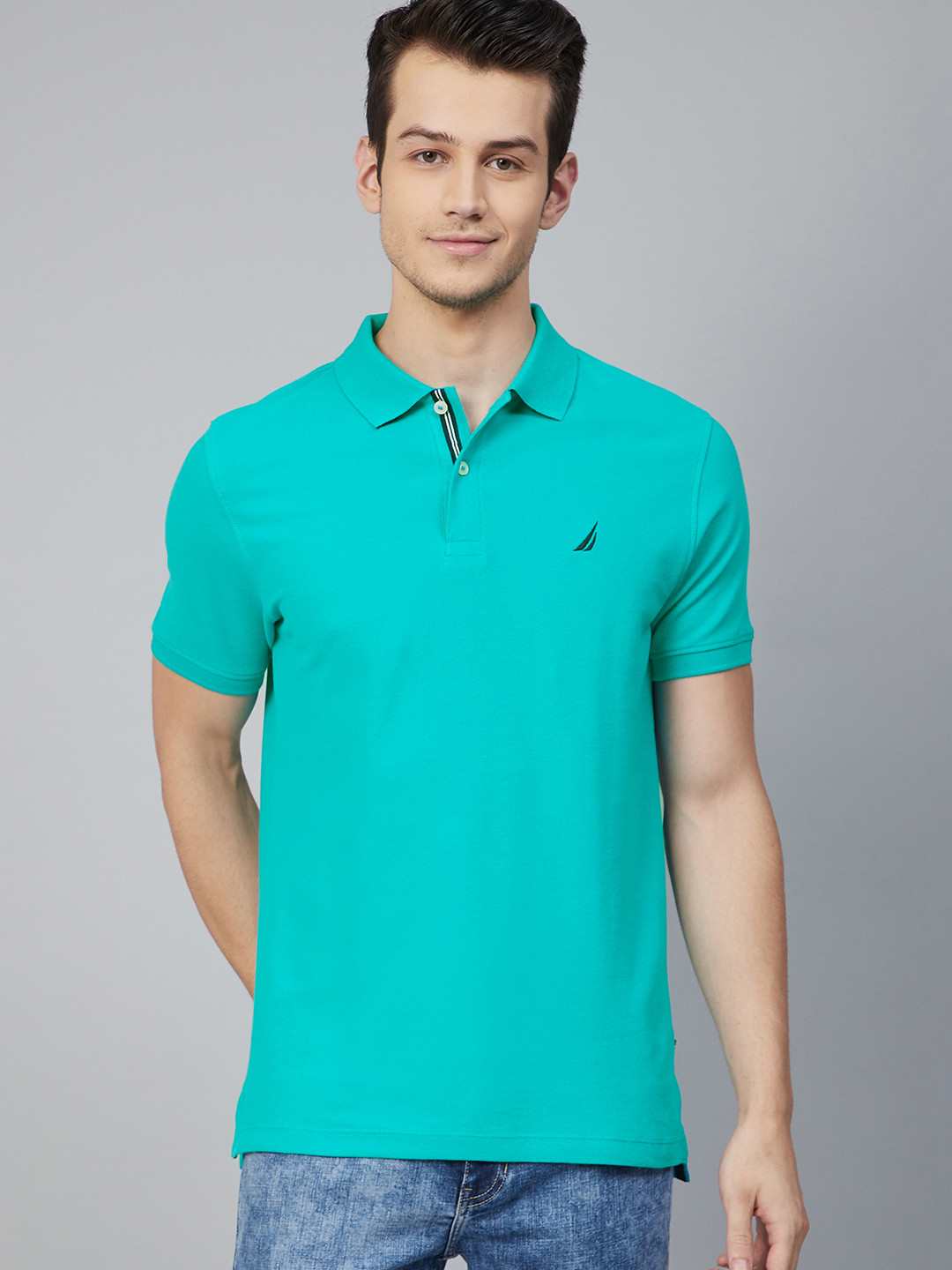 

Nautica Men Blue Solid Polo Collar Slim Fit T-shirt