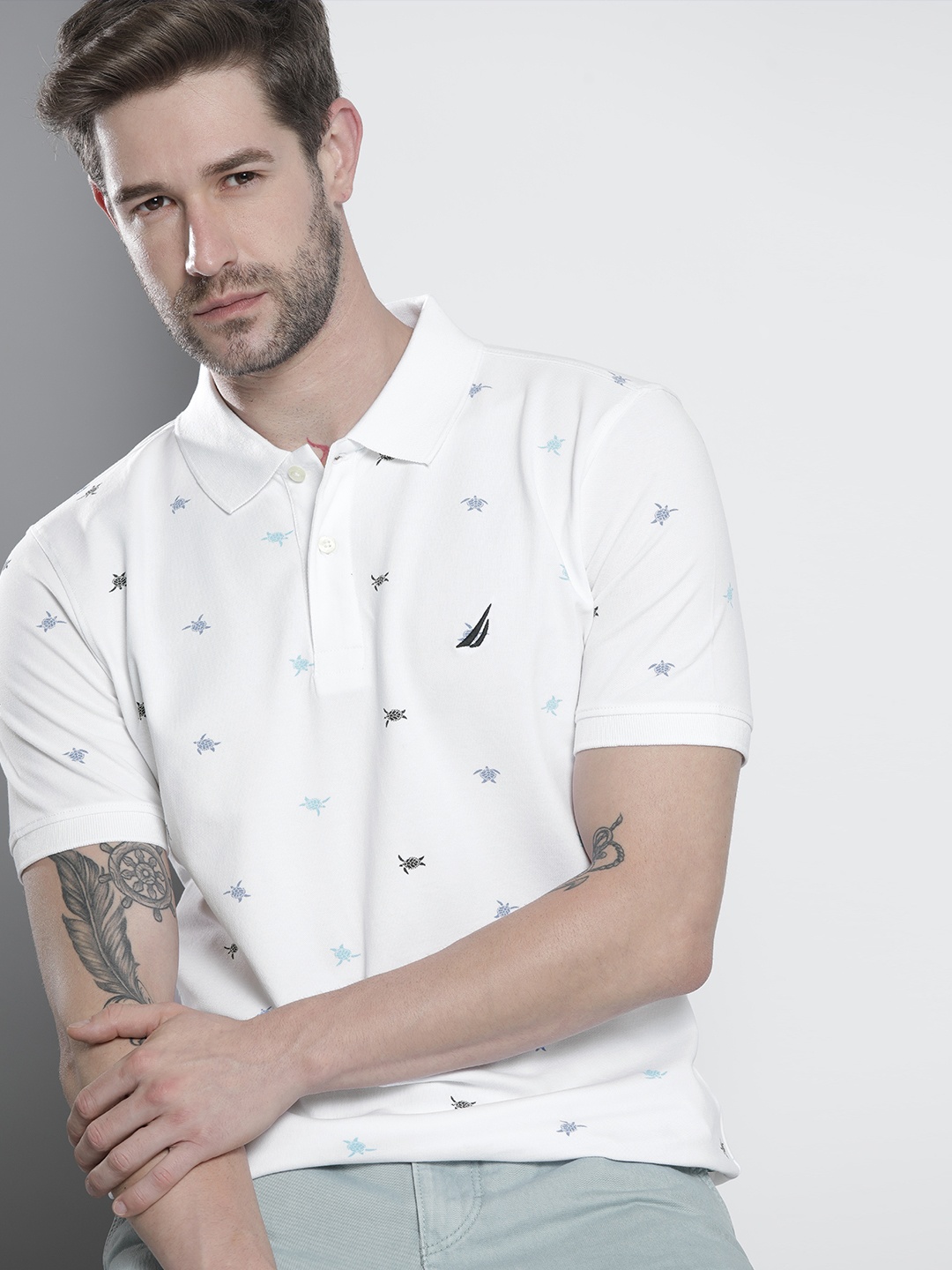 

Nautica Men White Printed Polo Collar T-shirt