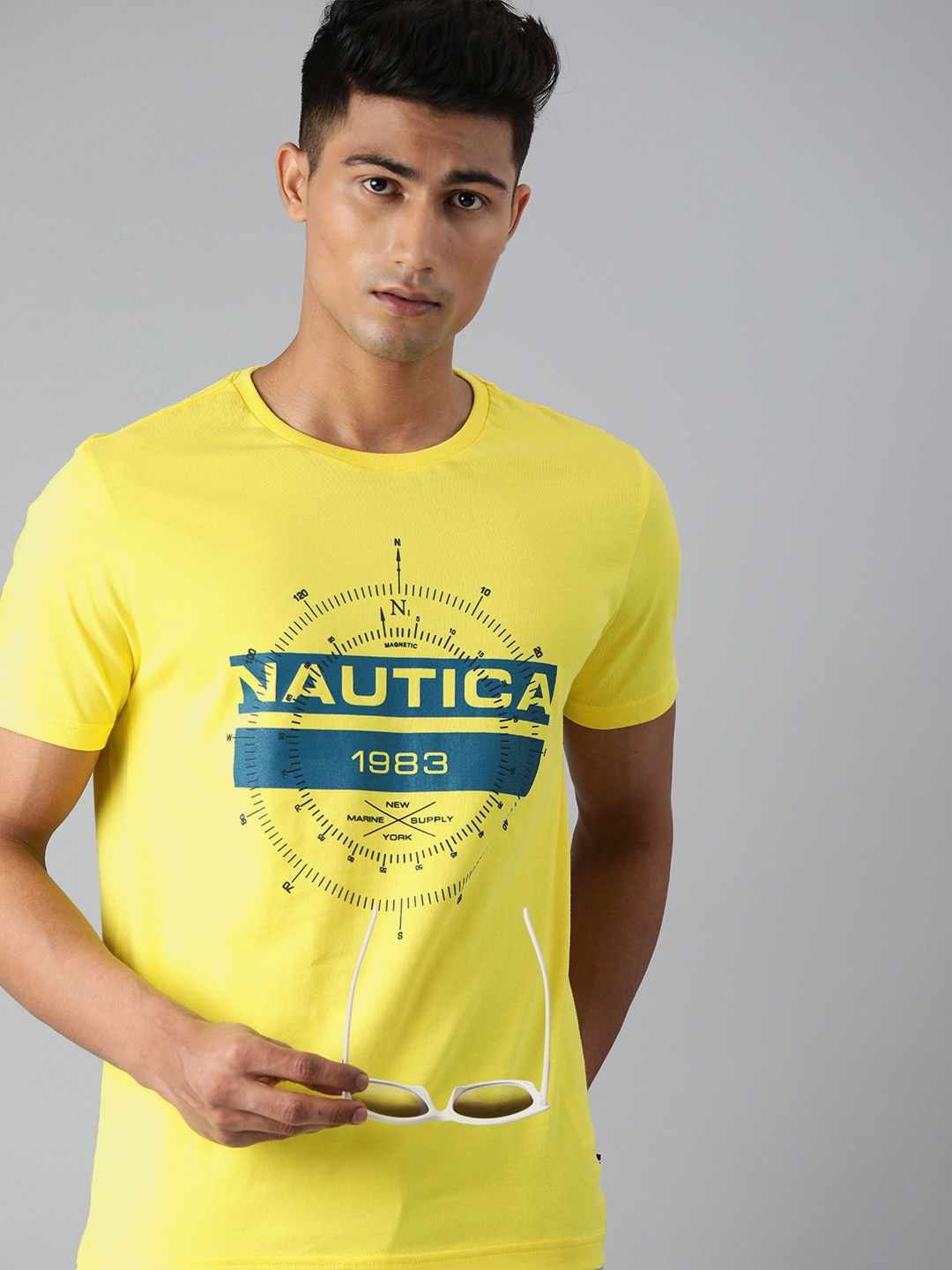 

Nautica Men Yellow & Green Pure Cotton Typography Printed T-shirt