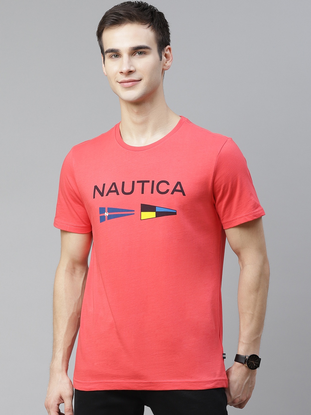 

Nautica Men Red Brand Logo Printed T-shirt