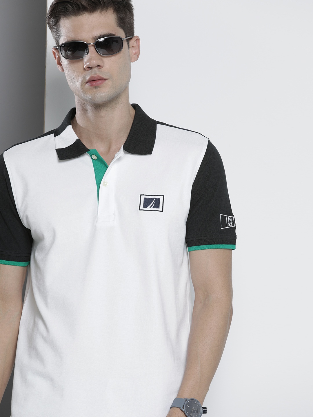 

Nautica Men White Polo Collar T-shirt