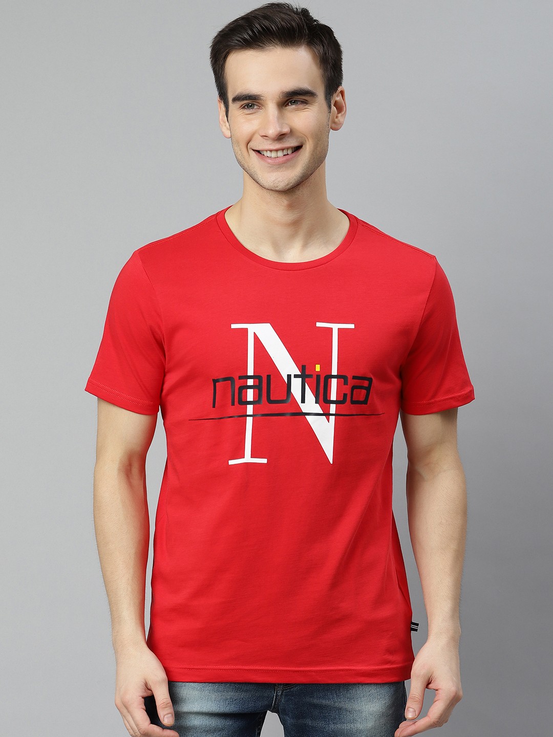 

Nautica Men Red & White Pure Cotton Printed Round Neck T-shirt