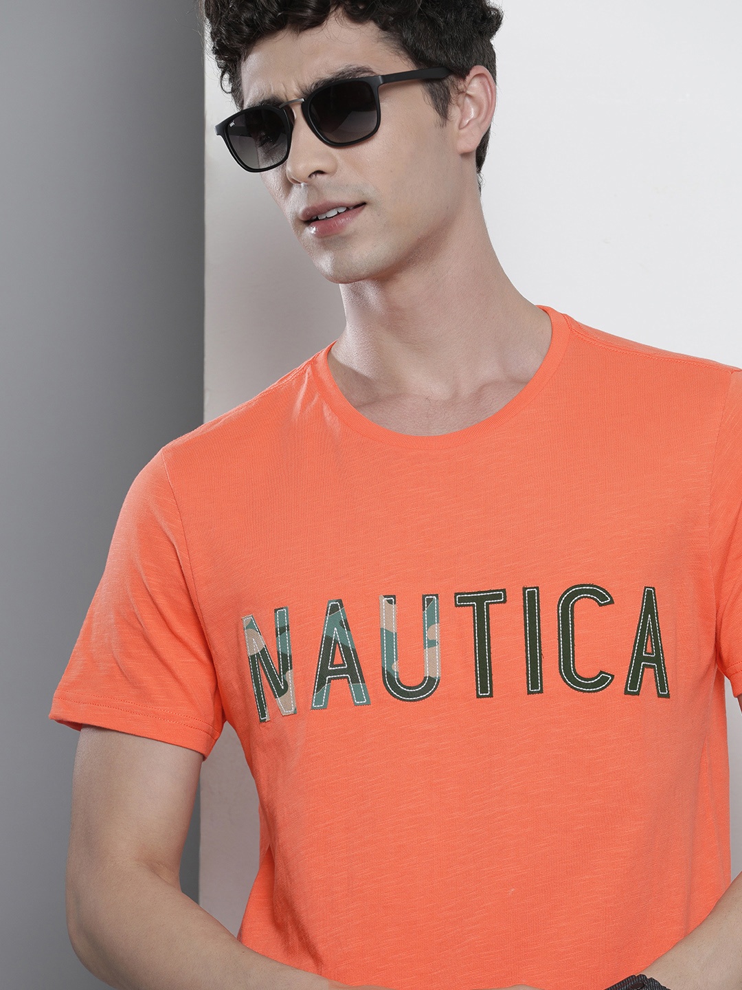

Nautica Men Orange & Green Printed T-shirt
