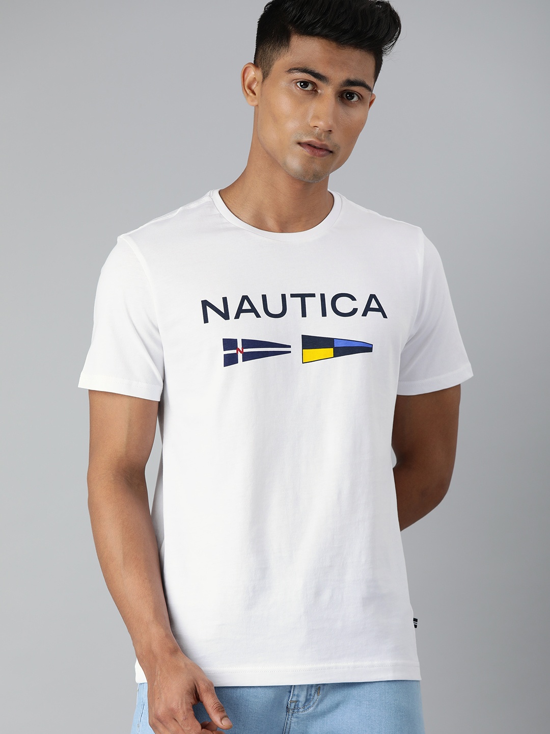 

Nautica Men White Pure Cotton Typography Printed T-shirt