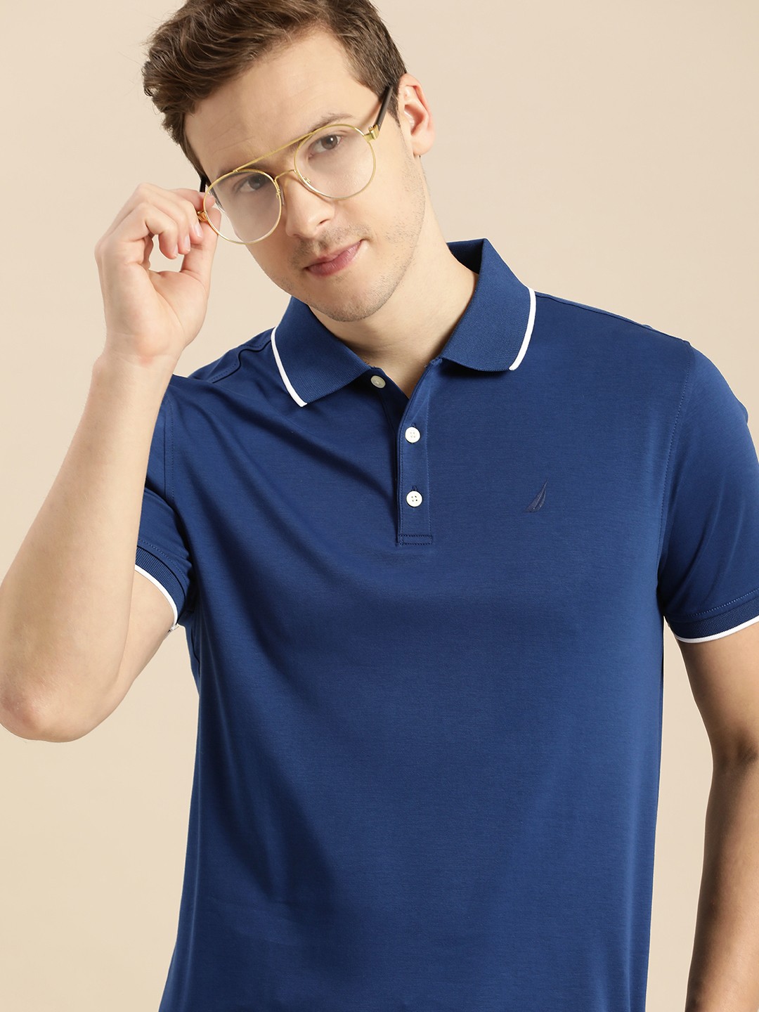 

Nautica Men Navy Blue Solid Polo Collar Regular Sleeves Pure Cotton T-shirt
