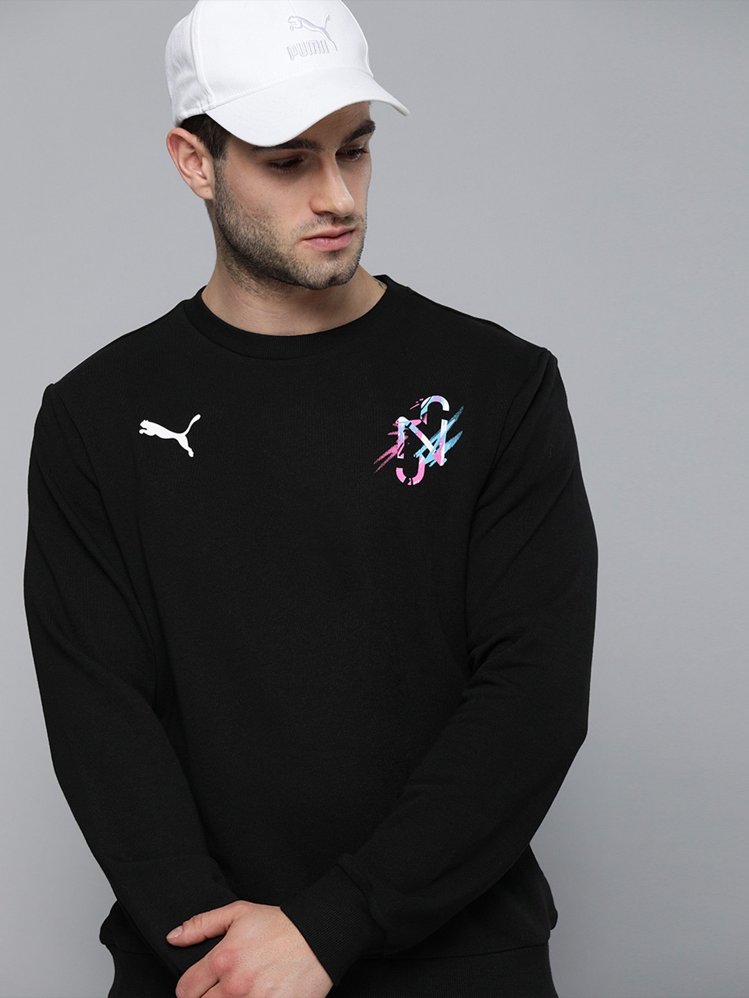 

Puma Men Black NEYMAR JR CREATIVITY Crew Sweatshirt with Printed Detail
