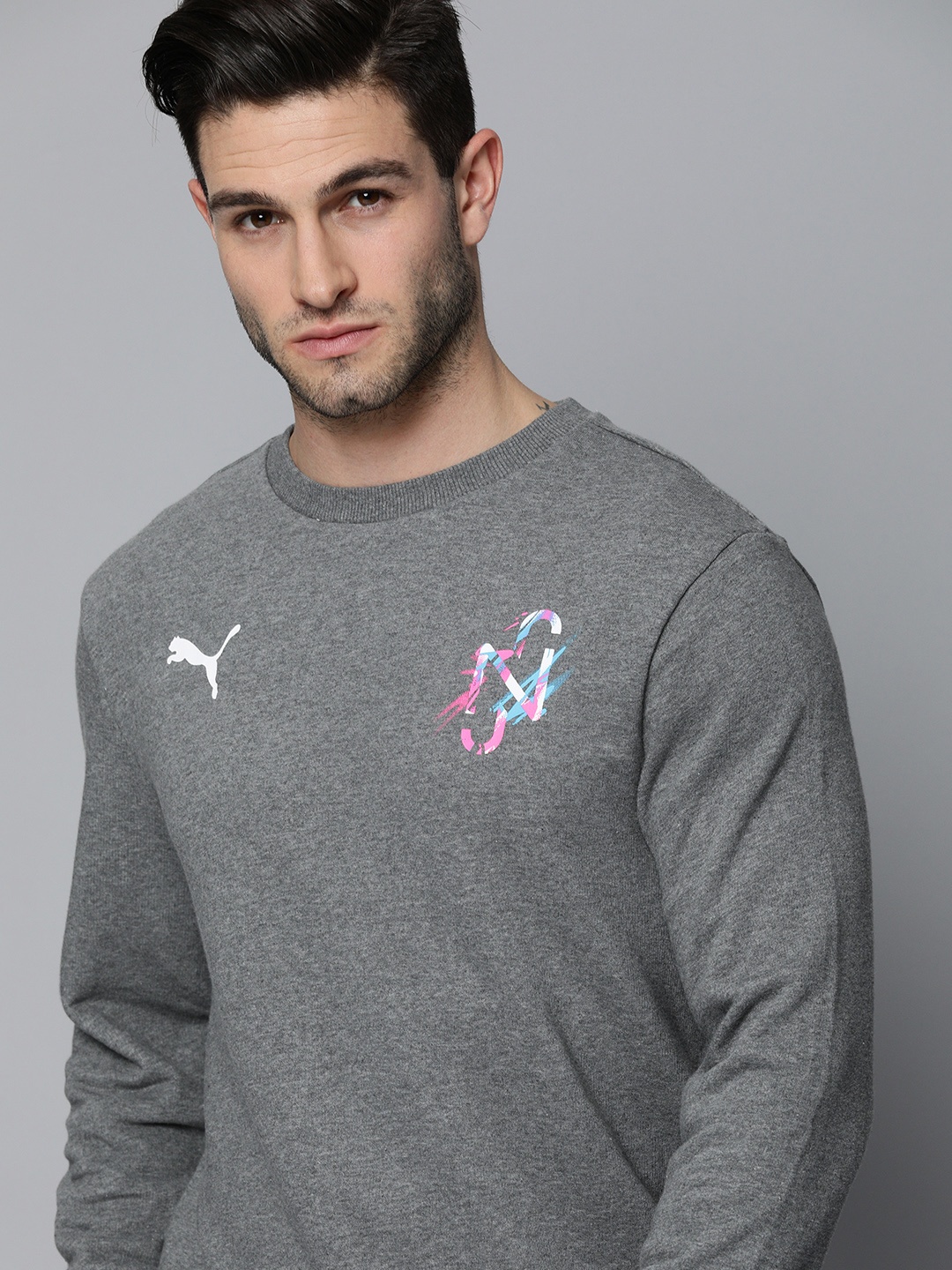 

Puma Men Grey Melange NEYMAR JR CREATIVITY Crew Sweatshirt with Printed Detail