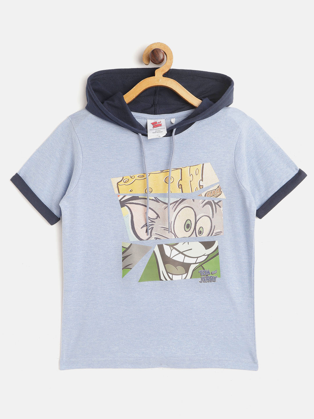 

toothless Boys Blue Tom Jerry Print Pure Cotton Hooded Pure Cotton T-shirt