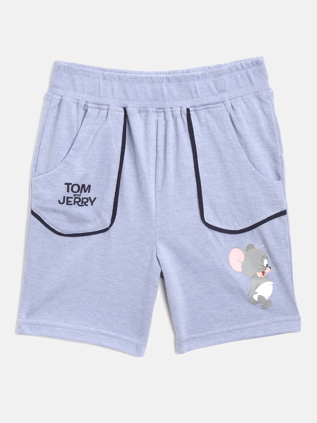 

toothless Boys Blue & Grey Tom & Jerry Nibbles Print Pure Cotton Regular Fit Shorts