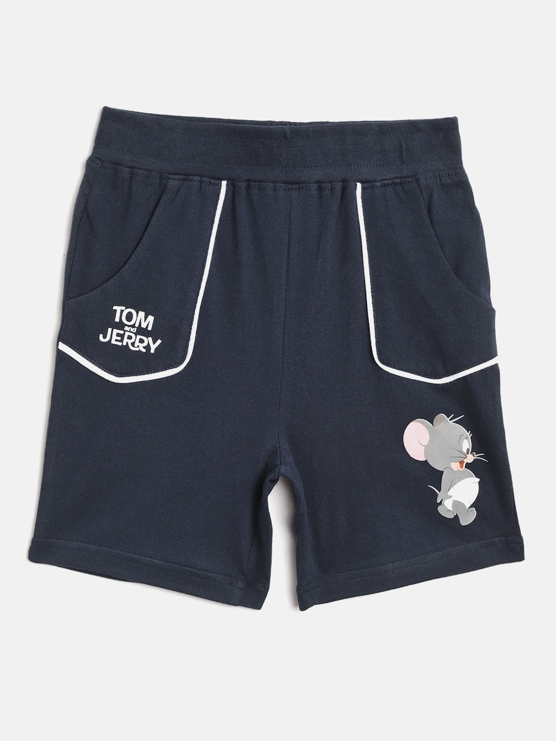 

toothless Boys Navy Blue & Grey Tom & Jerry Nibbles Print Pure Cotton Regular Fit Shorts