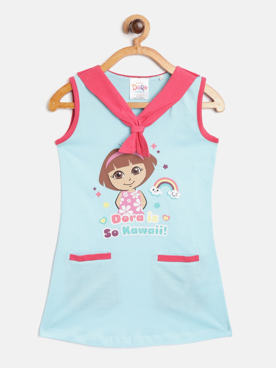 

toothless Girls Blue Pure Cotton Dora Print Shift Dress