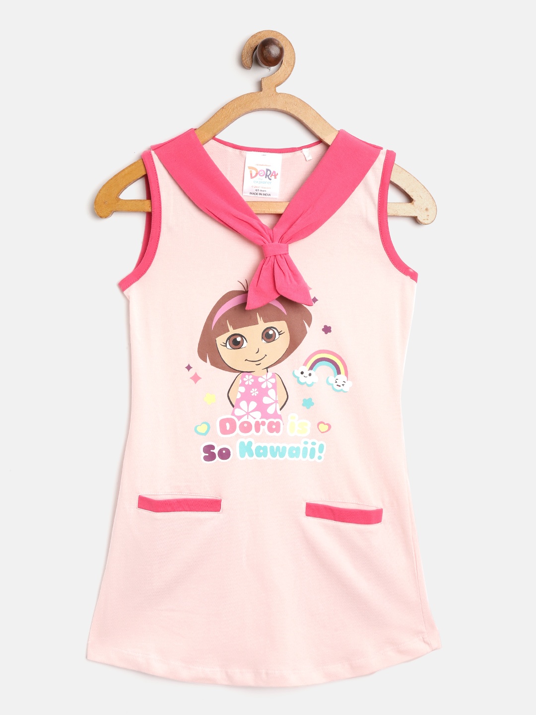 

toothless Girls Pink Pure Cotton Dora Print Shift Dress